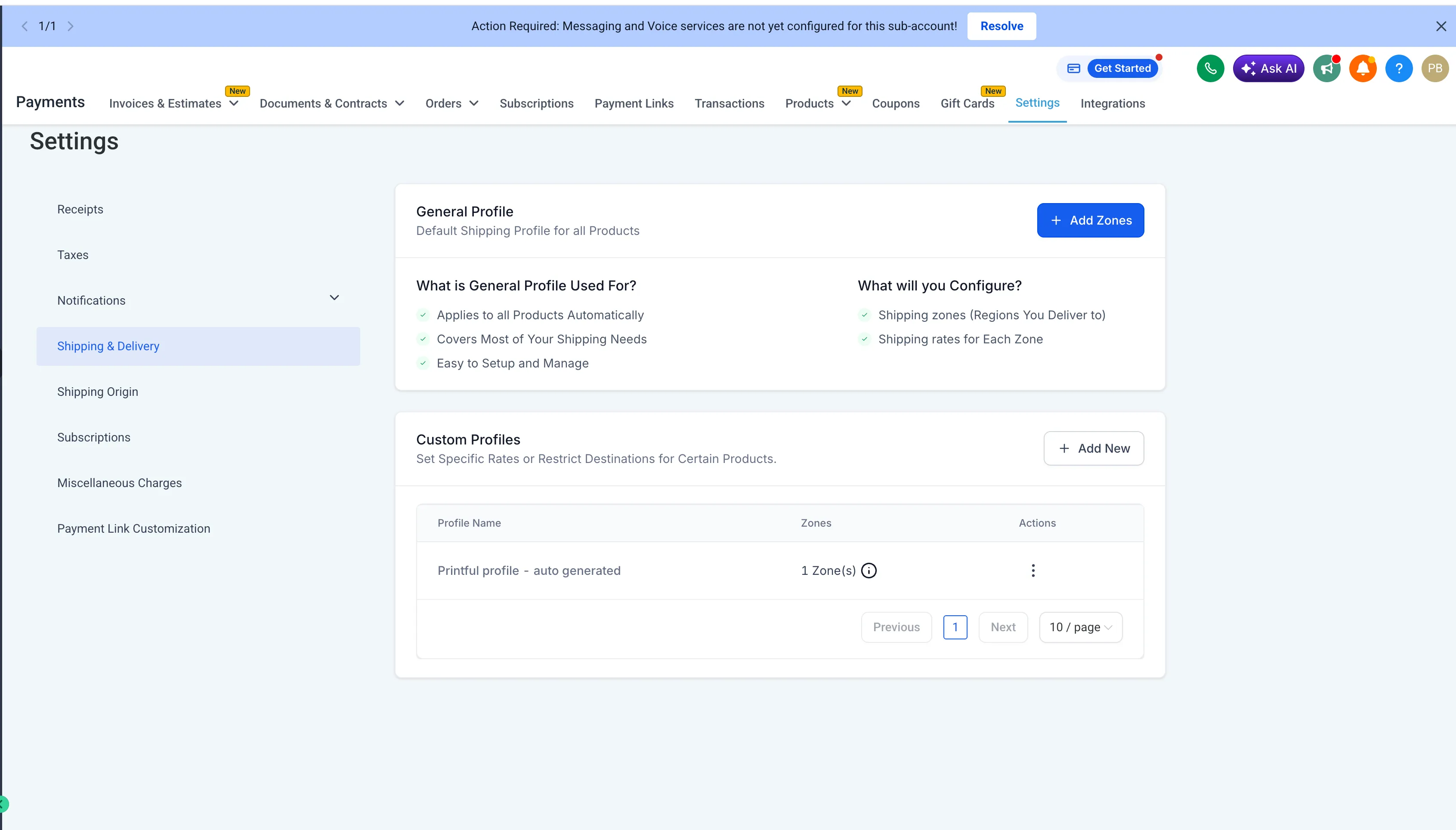 Printful shipping profile setup