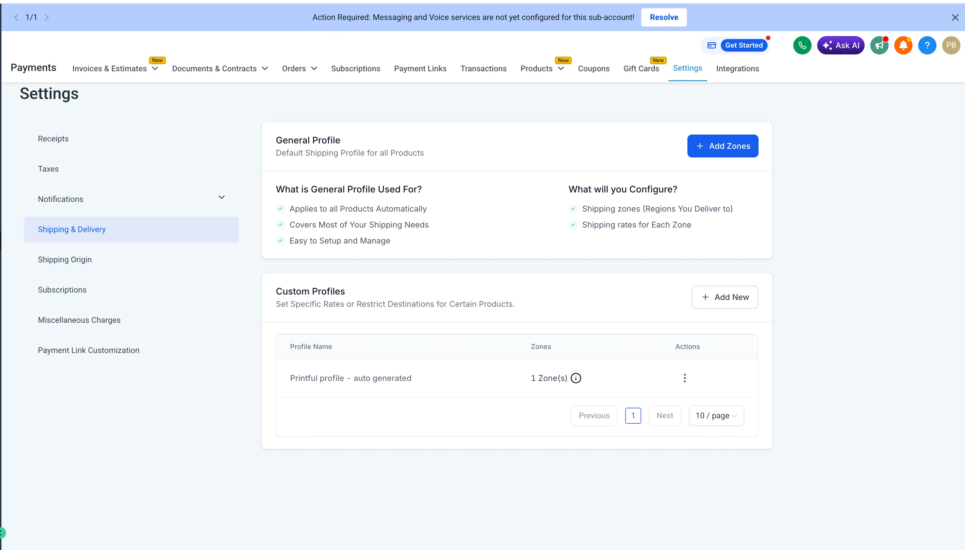 Printful shipping profile setup