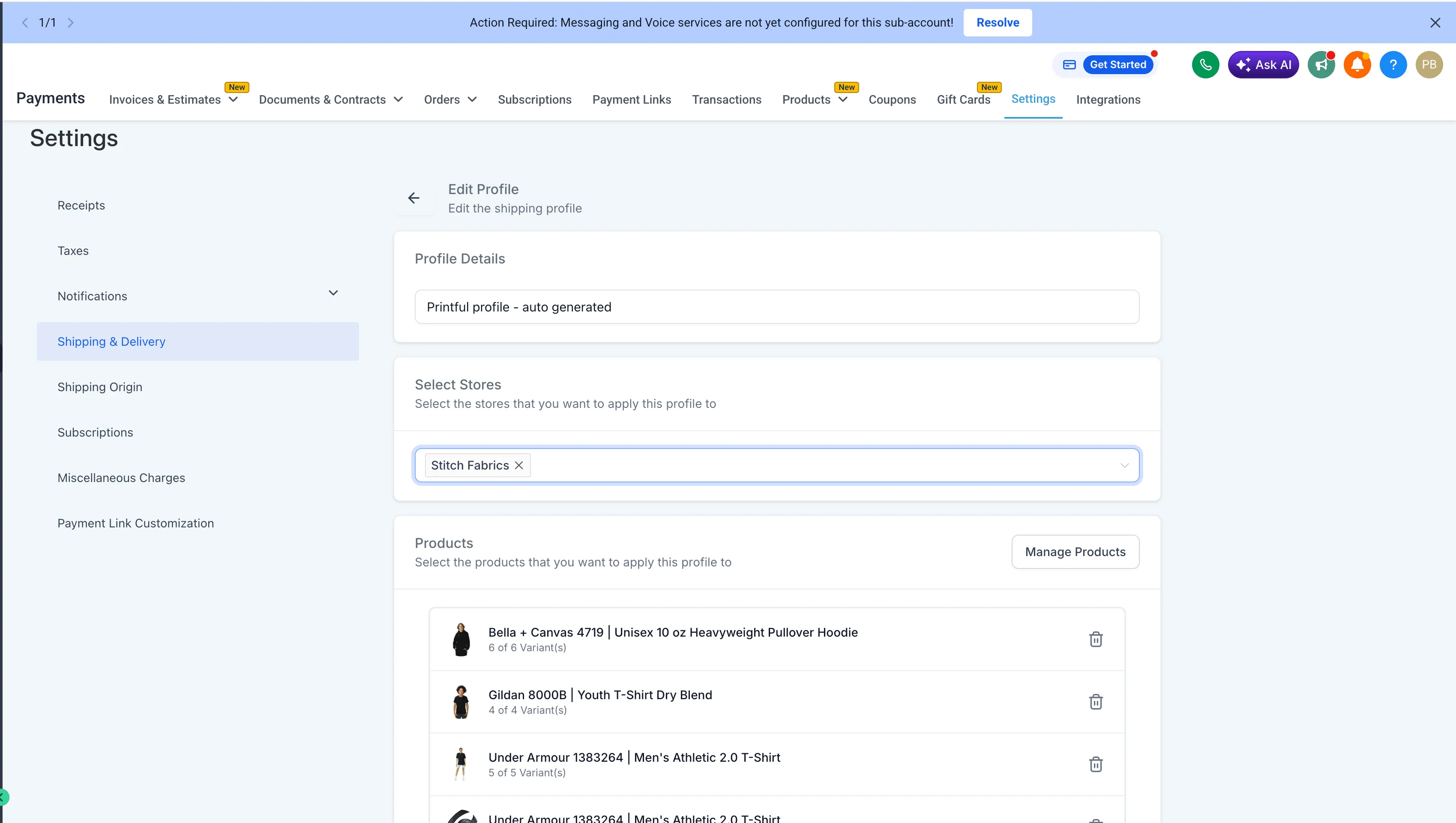 Printful product sync and profile configuration