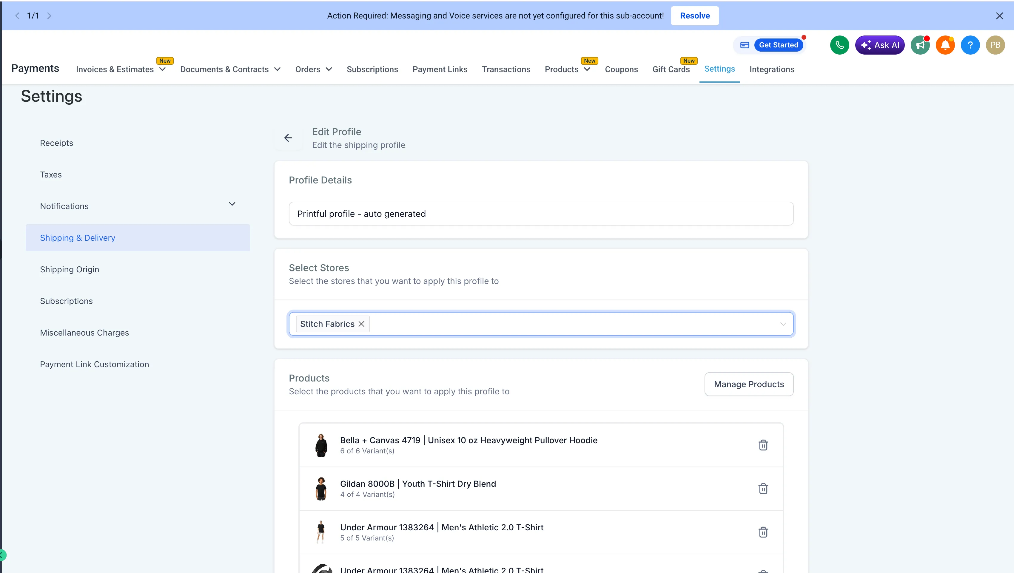 Printful product sync and profile configuration
