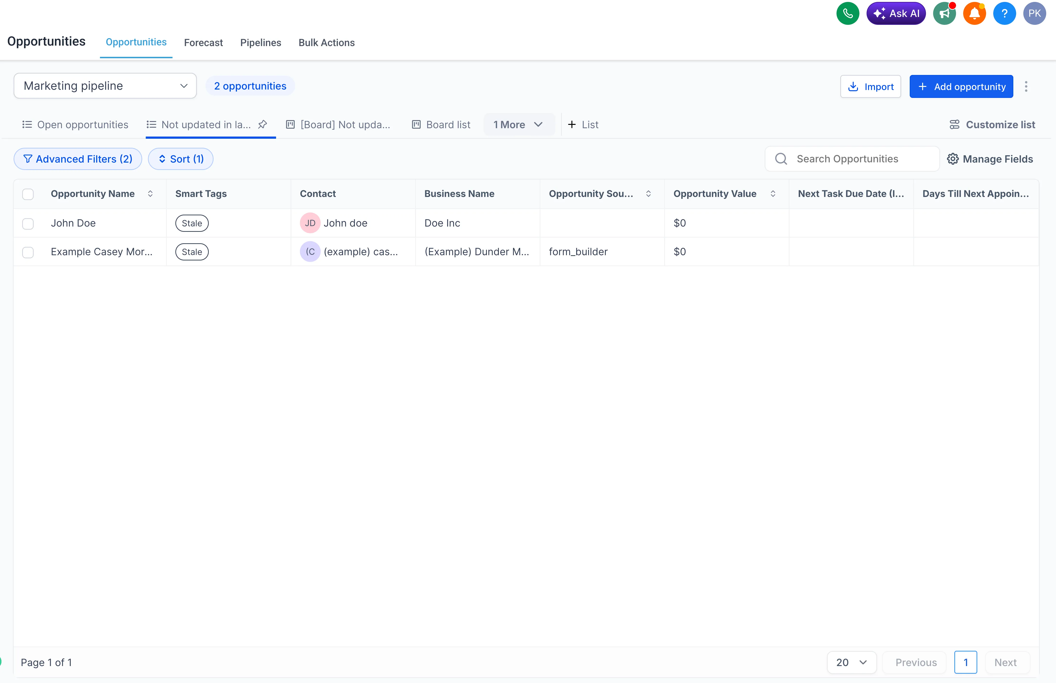 Opportunity Smart Lists in Opportunities