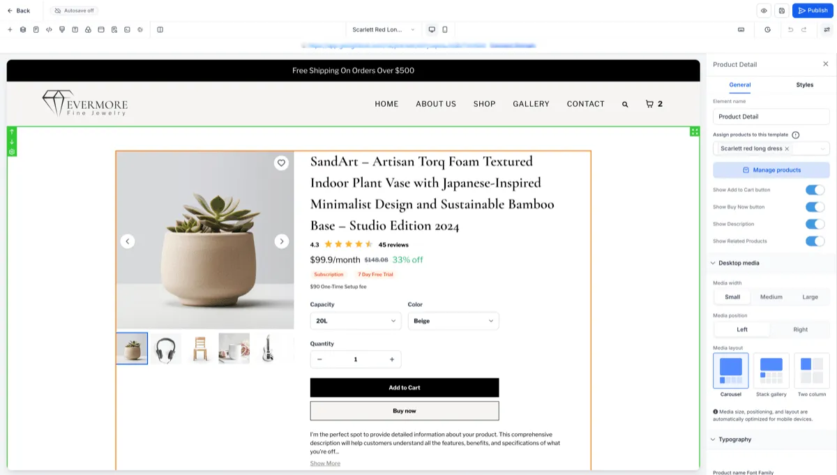 Custom Product Detail Page in the builder