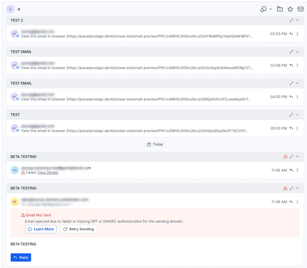 Email failure message example