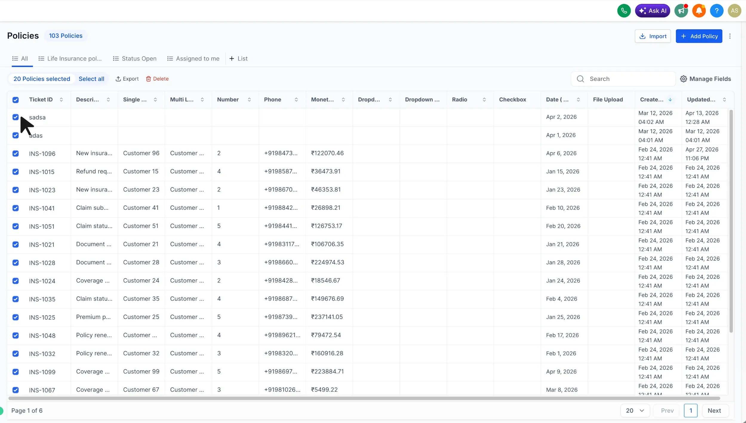 Select records for bulk delete