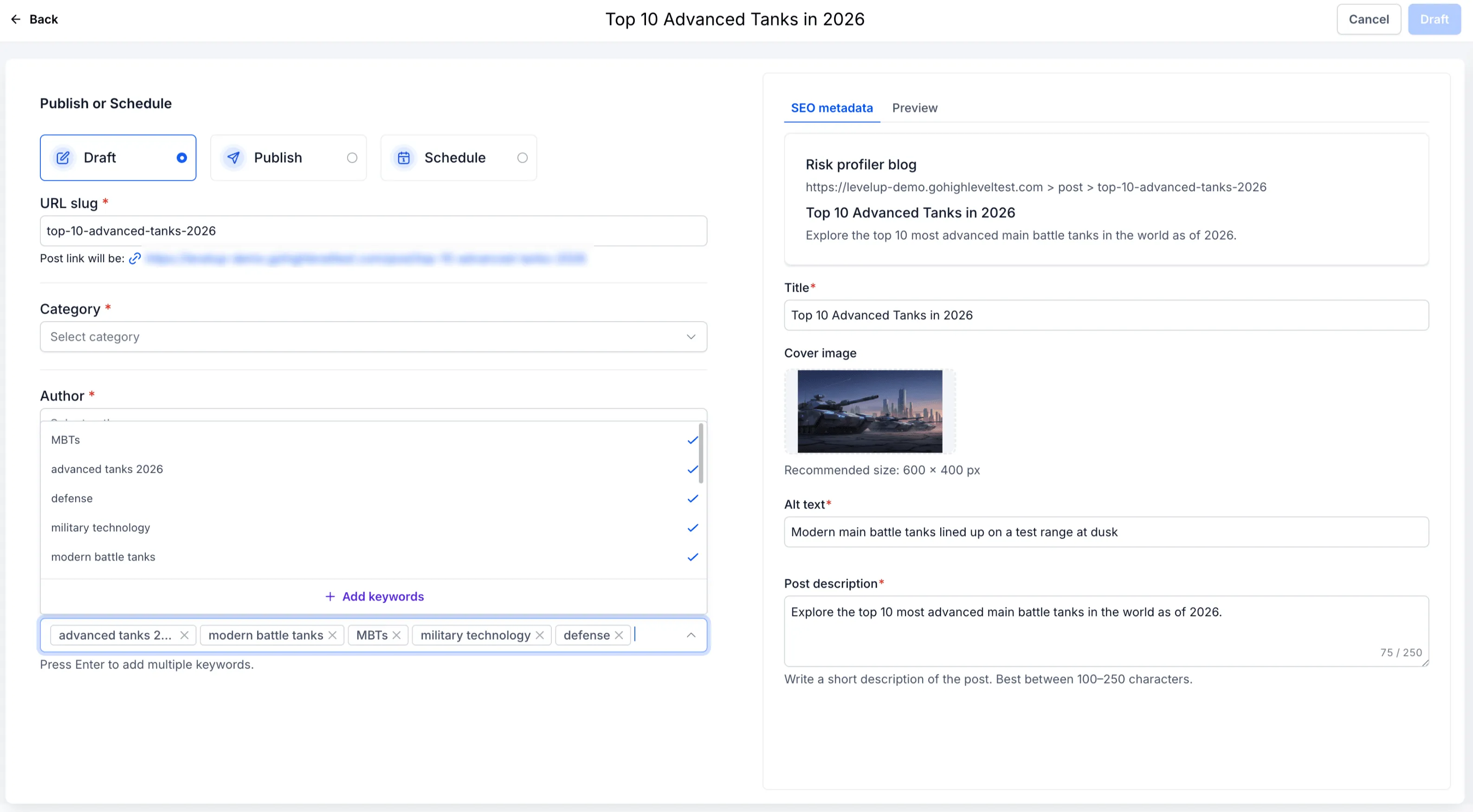 Bulk keyword entry for blog scheduling