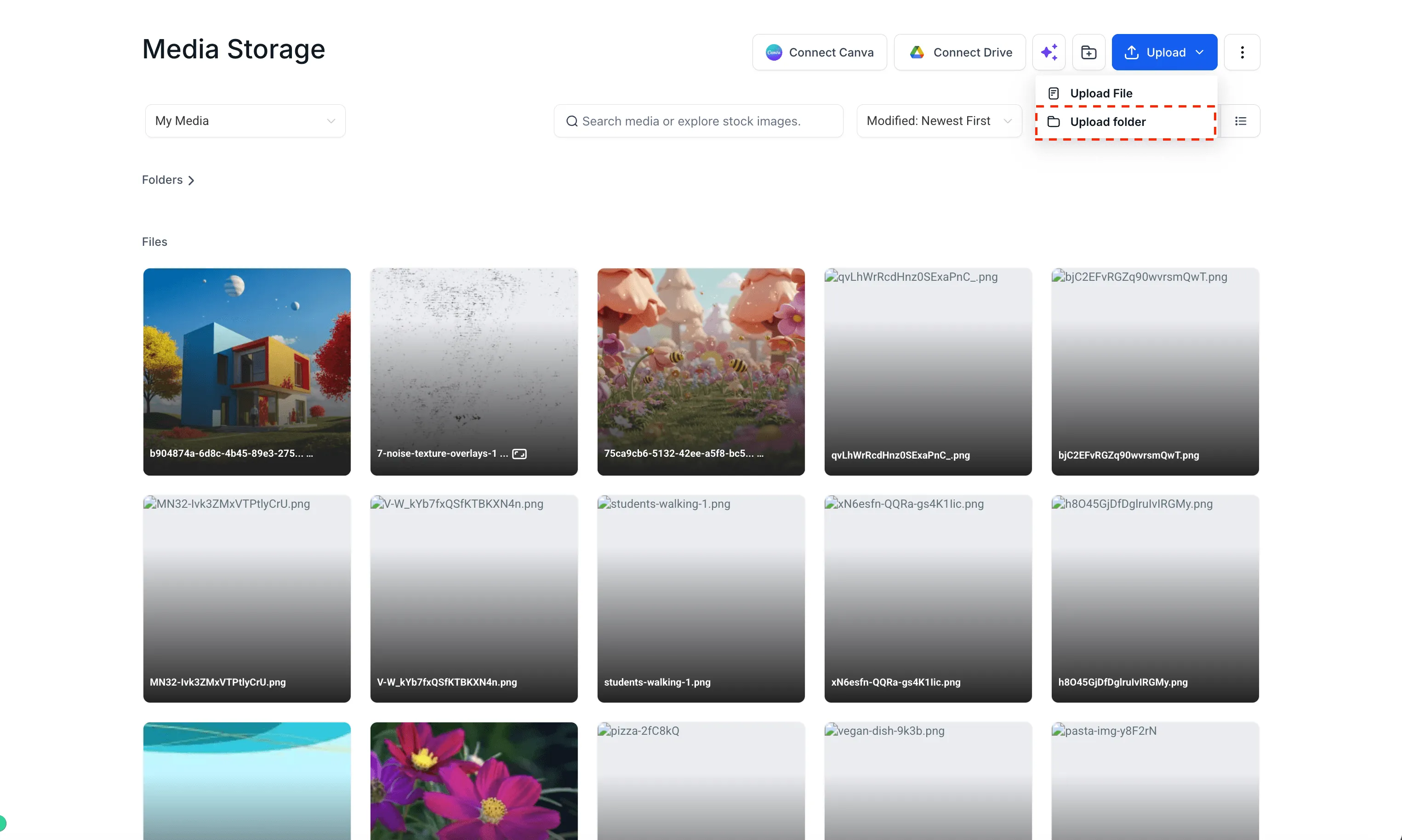 Media Center folder upload option