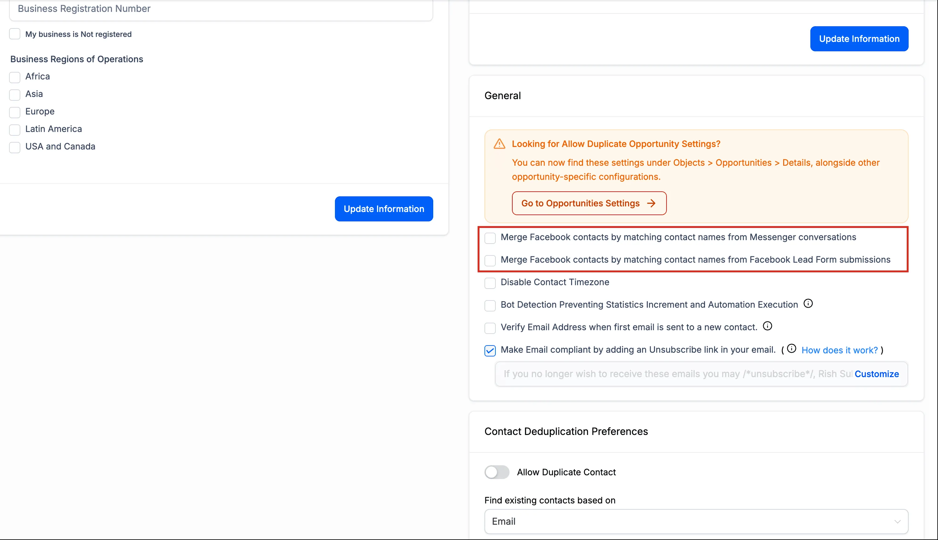 Facebook contact merge settings