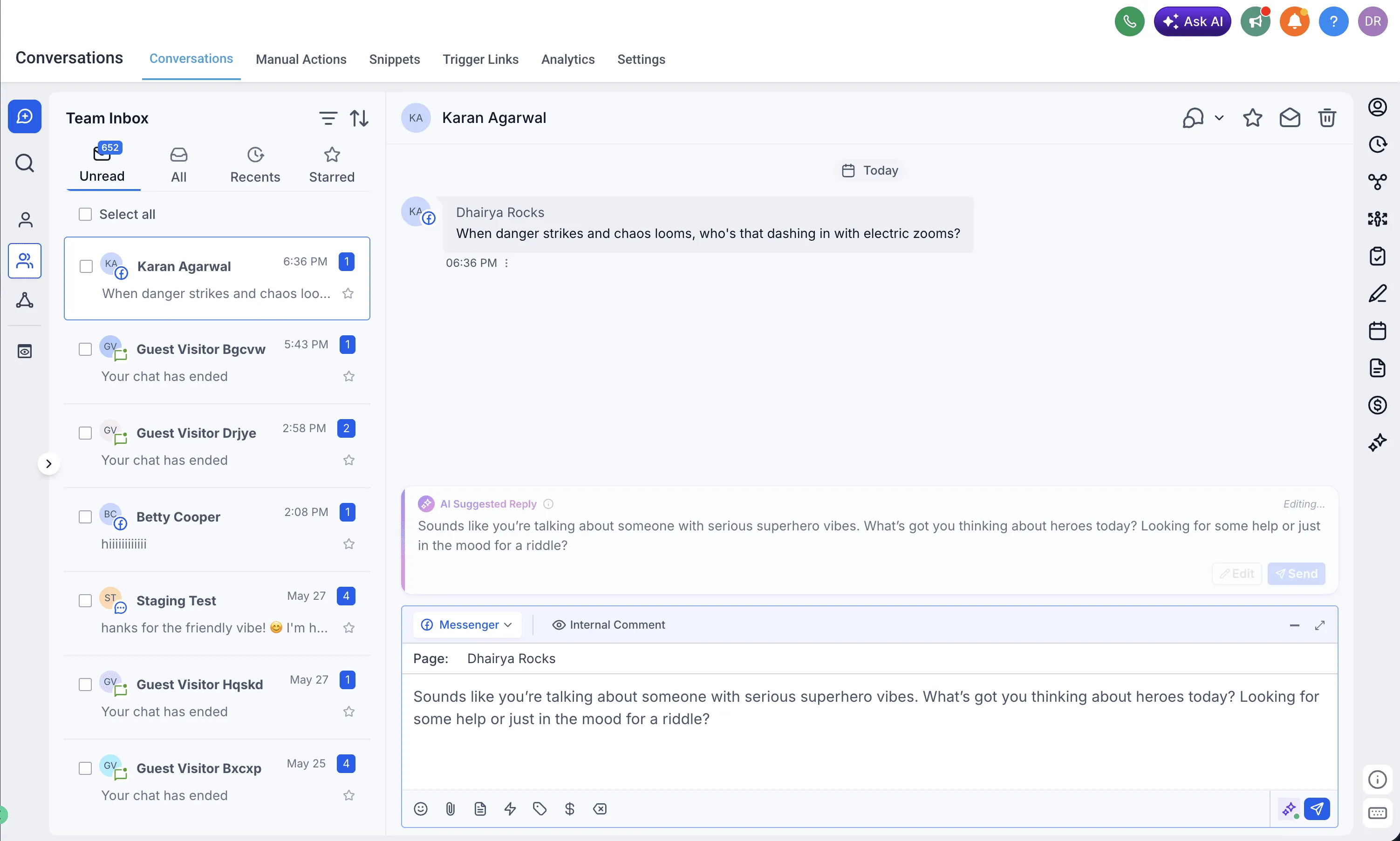 AI suggestion ready inside a conversation