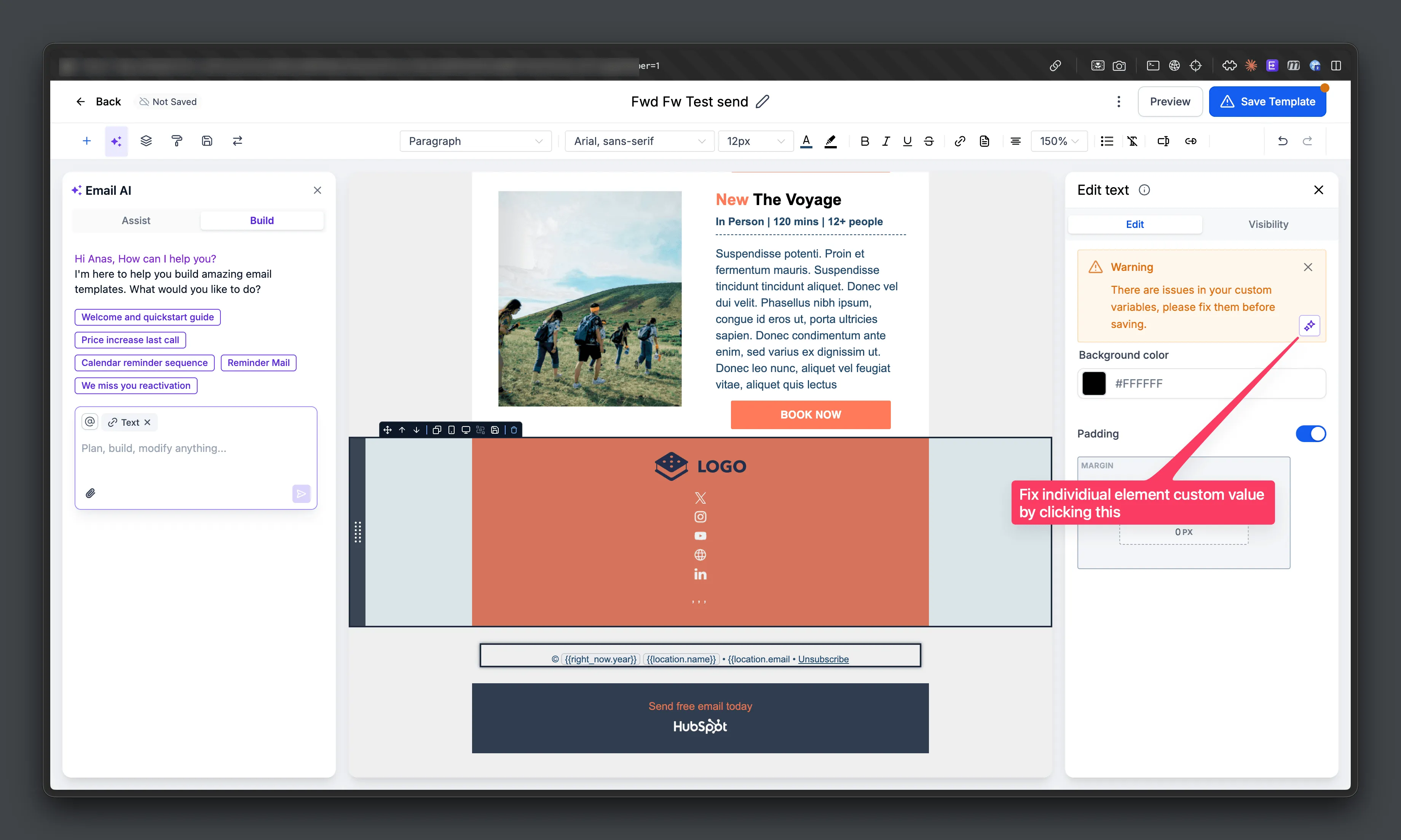 Fix with AI option for email validation issues