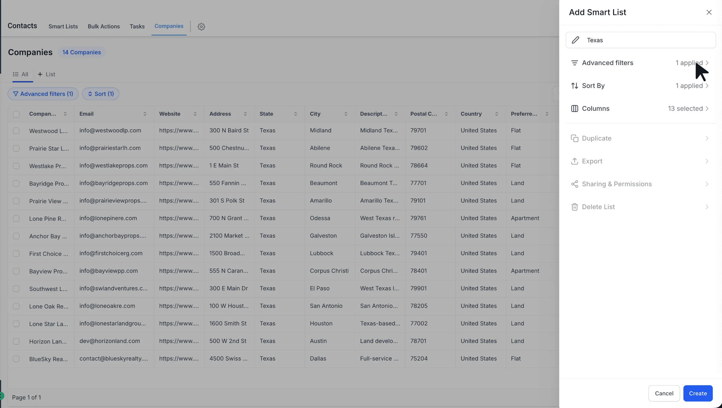 Smart List customization options