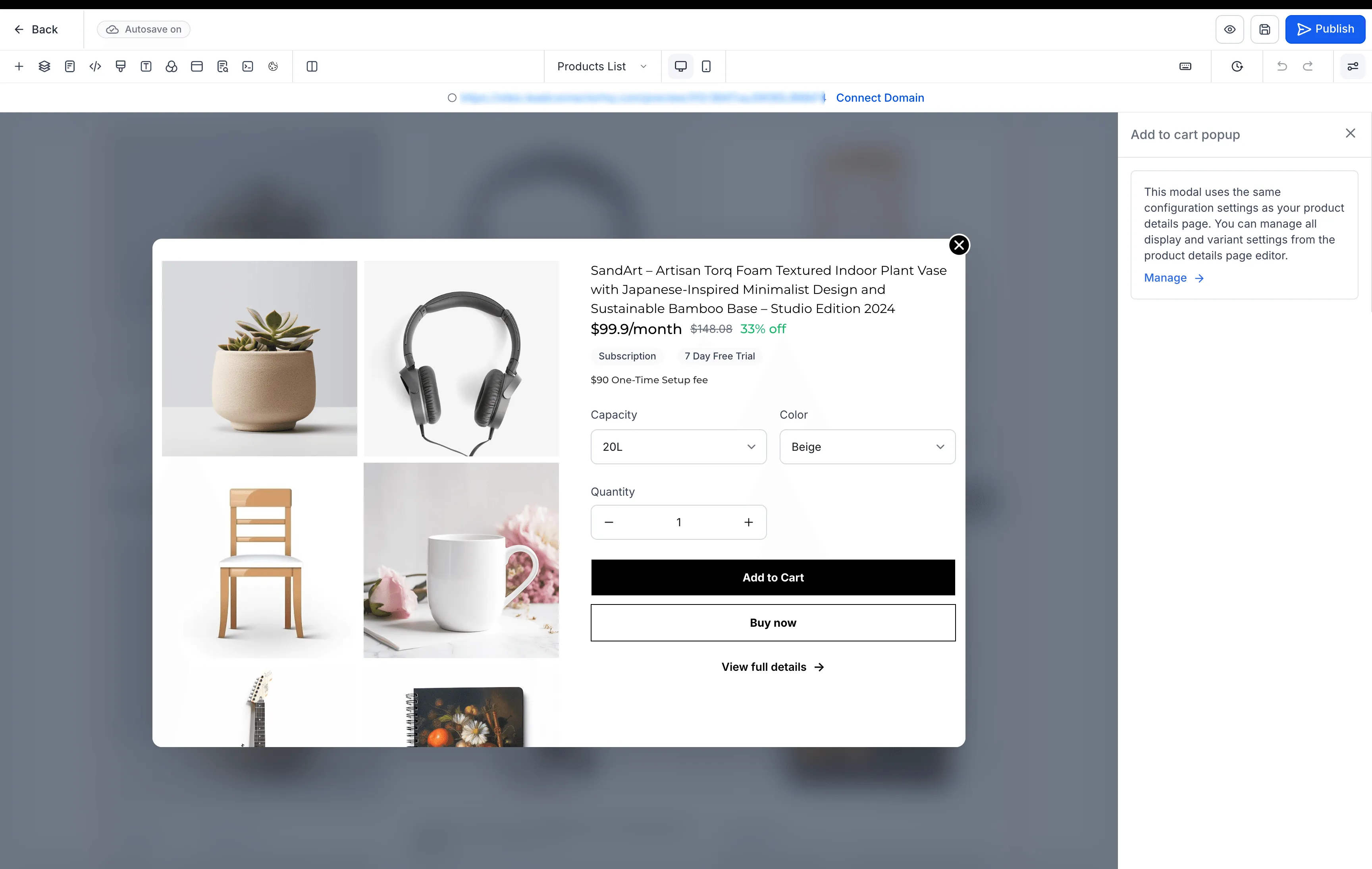 Add to Cart setting in the Store Builder
