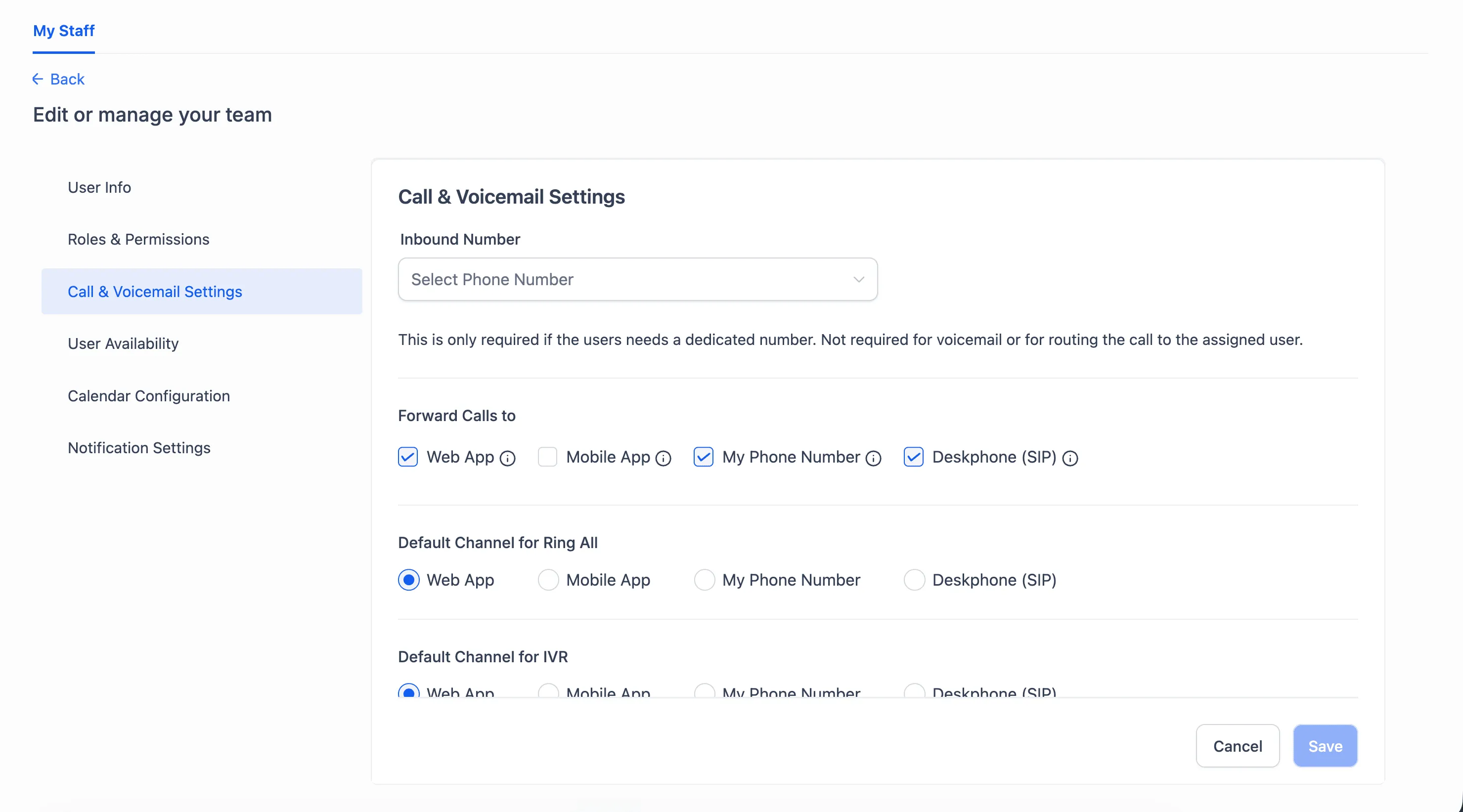 Forward calls to device settings