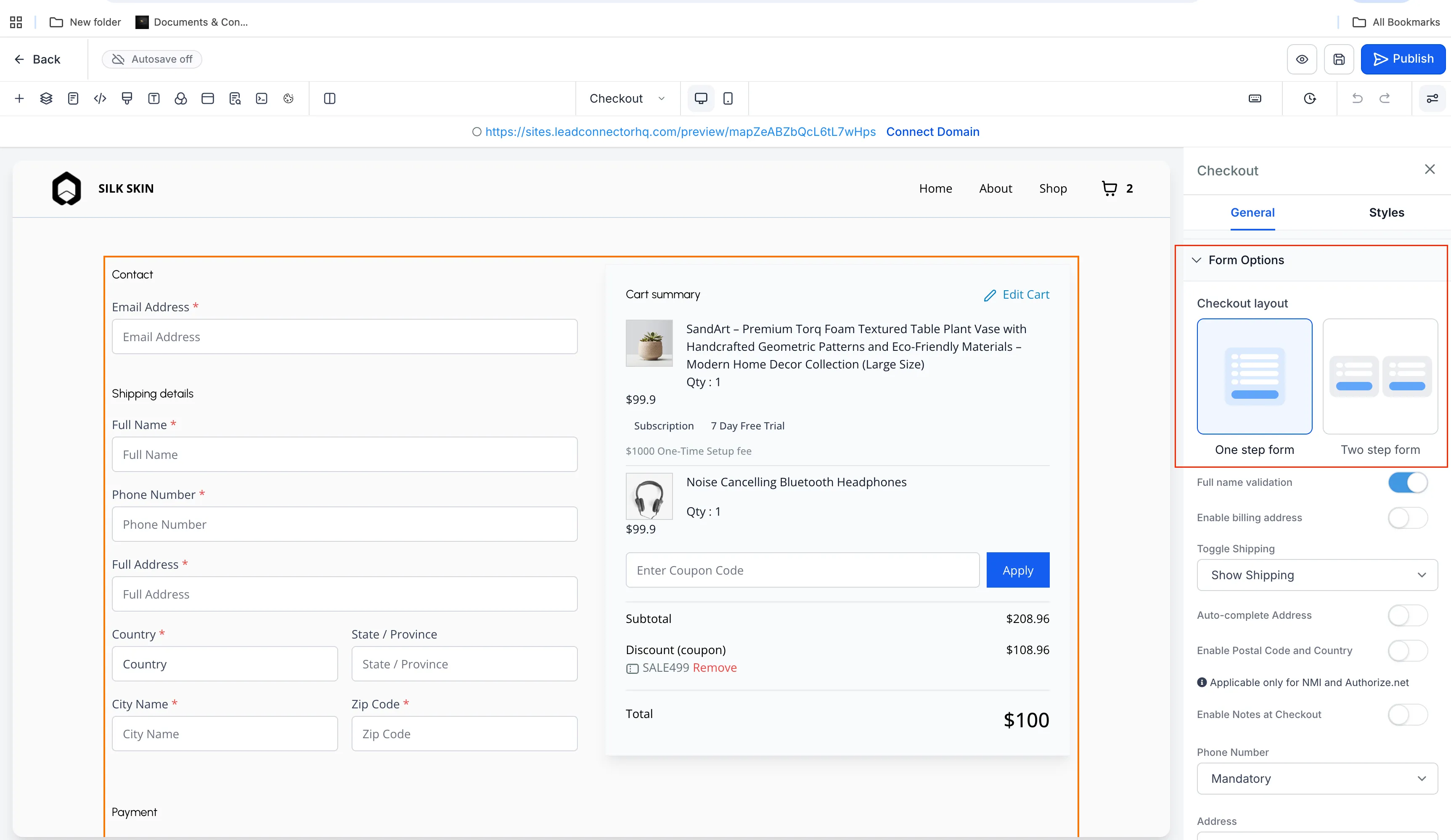 Checkout type setting