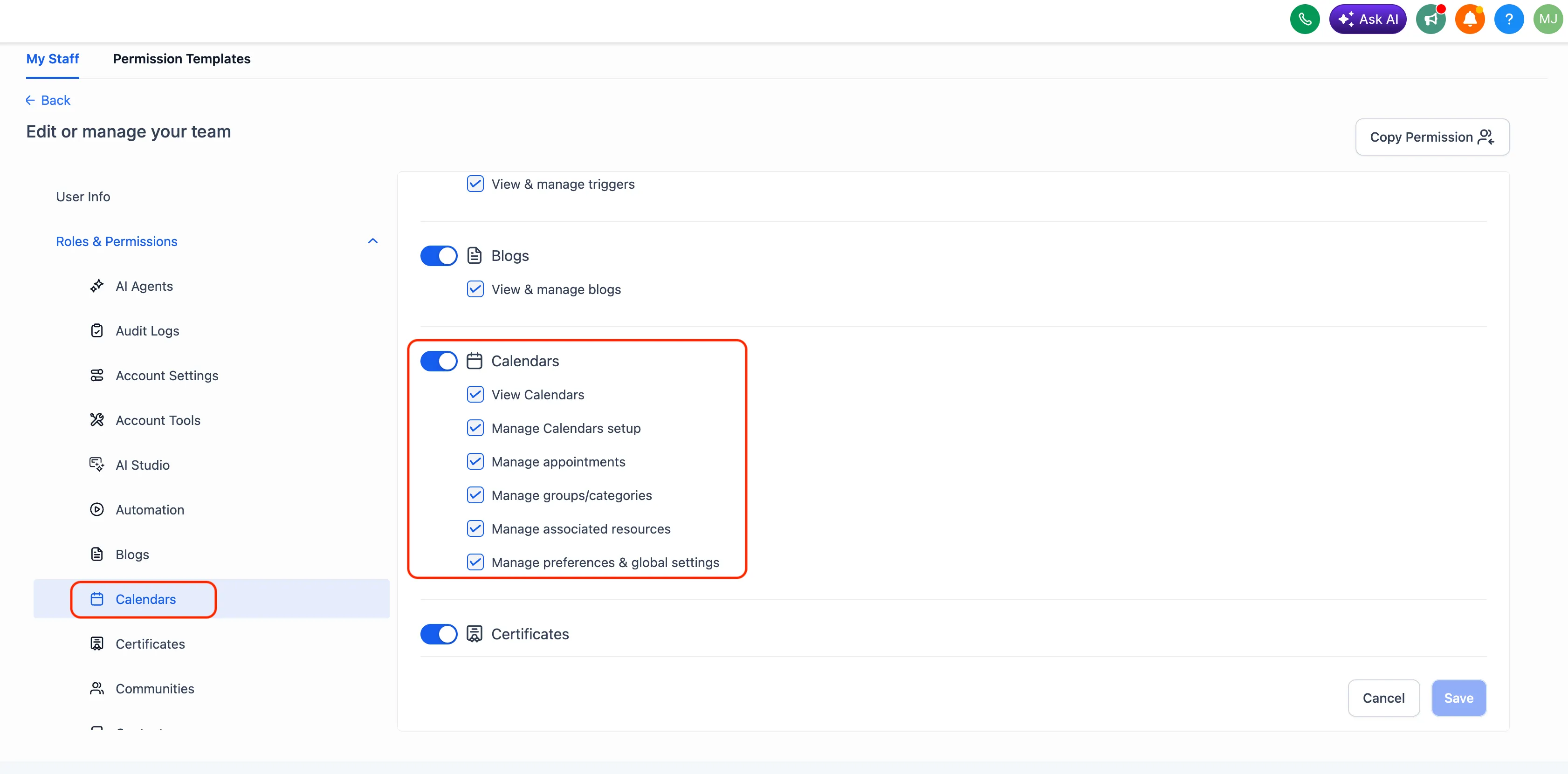 Account permissions