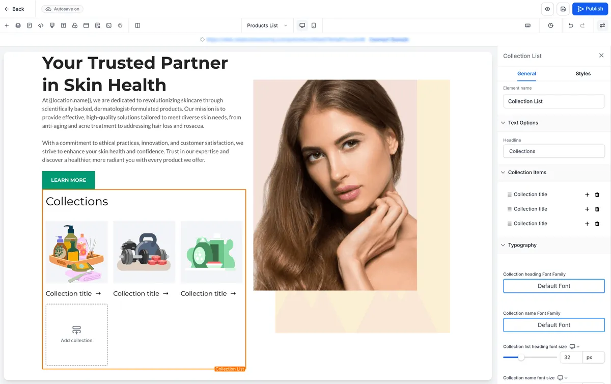 Collection placeholder preview