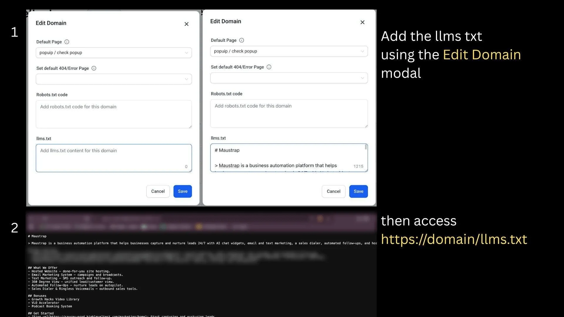 How to access llms.txt settings