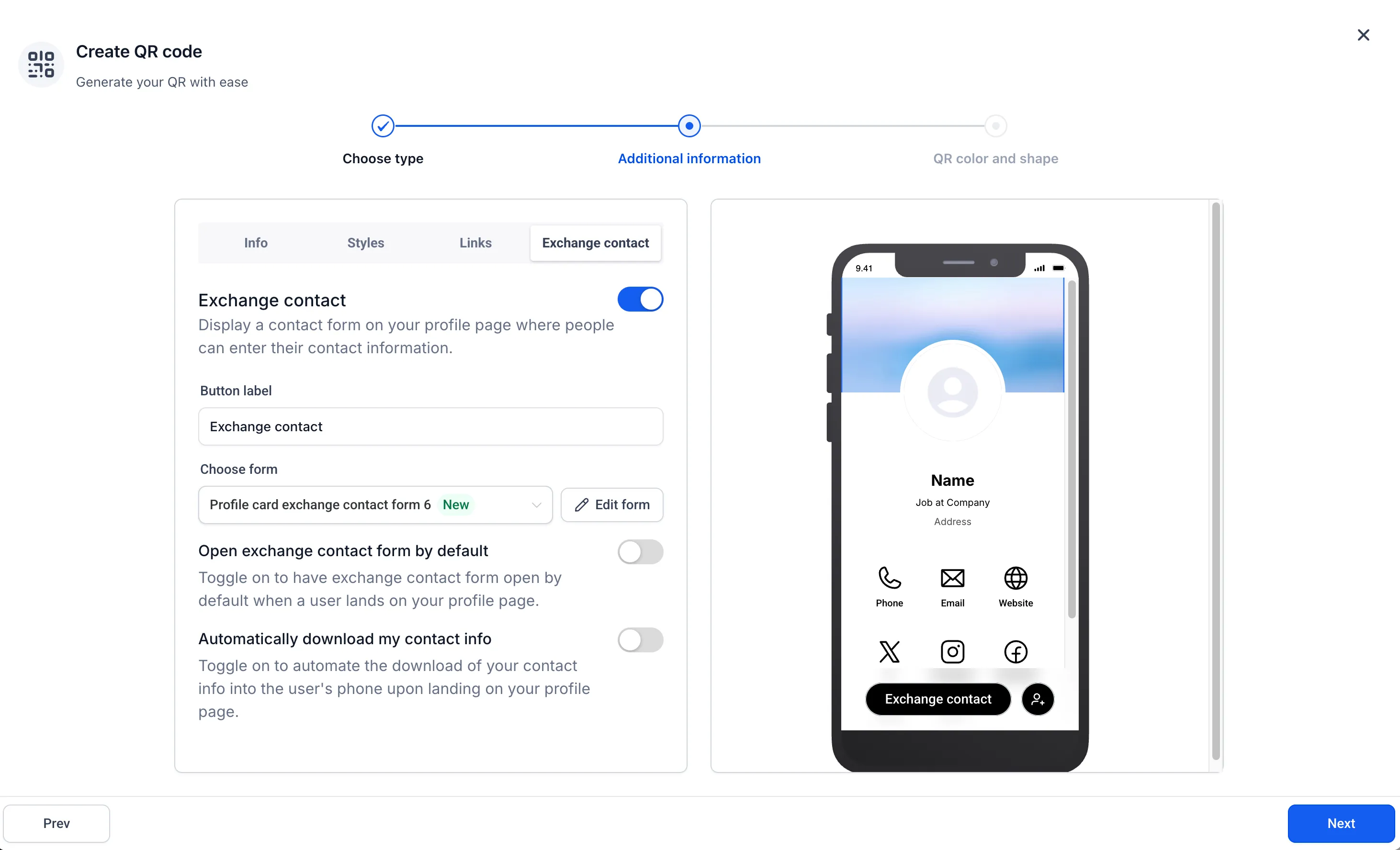 Profile and Business Card automation toggles