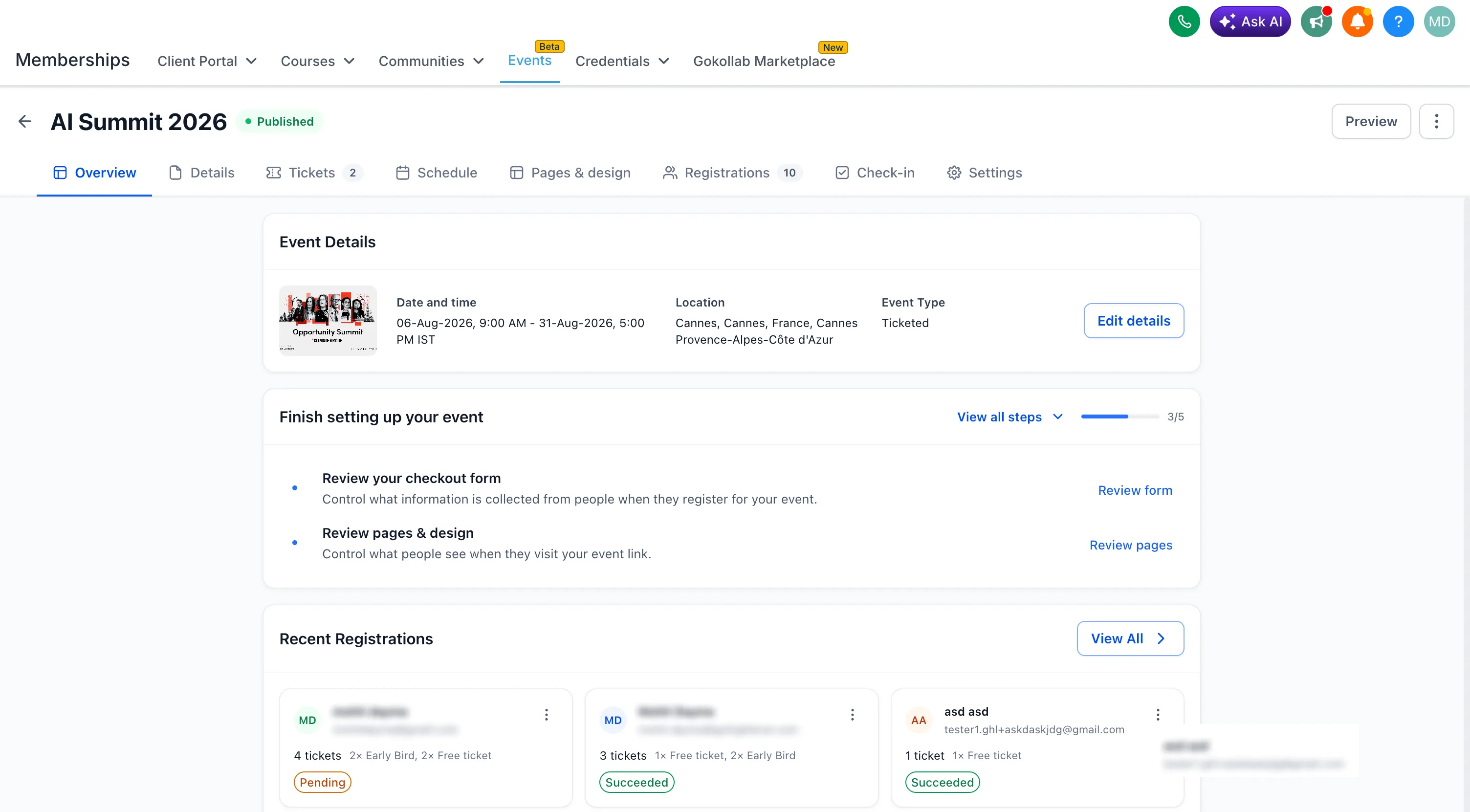 Create and manage events