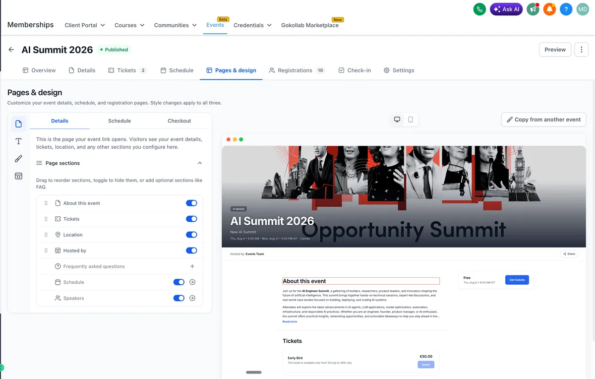 Build event pages