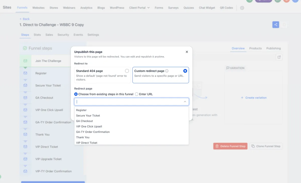 Redirect behavior options