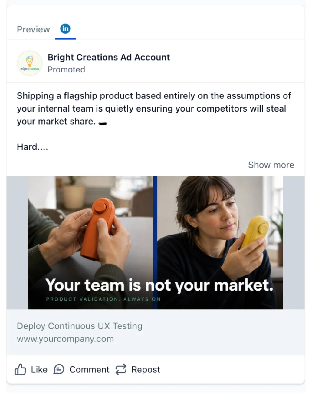Product Testing - LinkedIn Ad