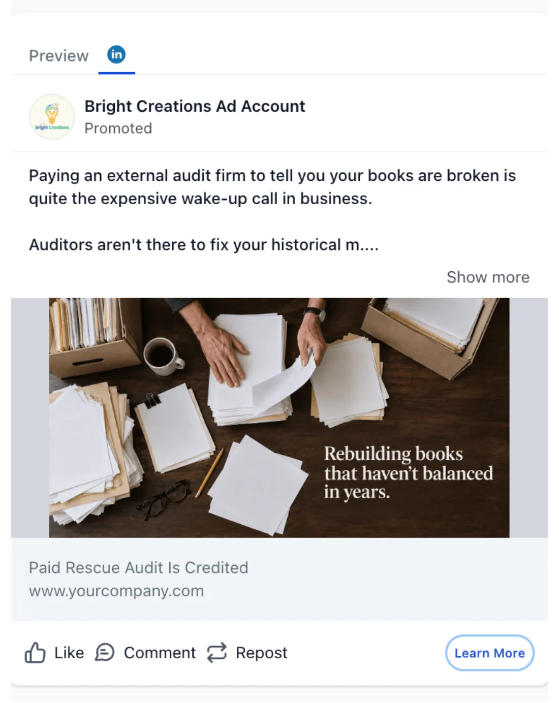 Financial Remediation Services - LinkedIn Ad