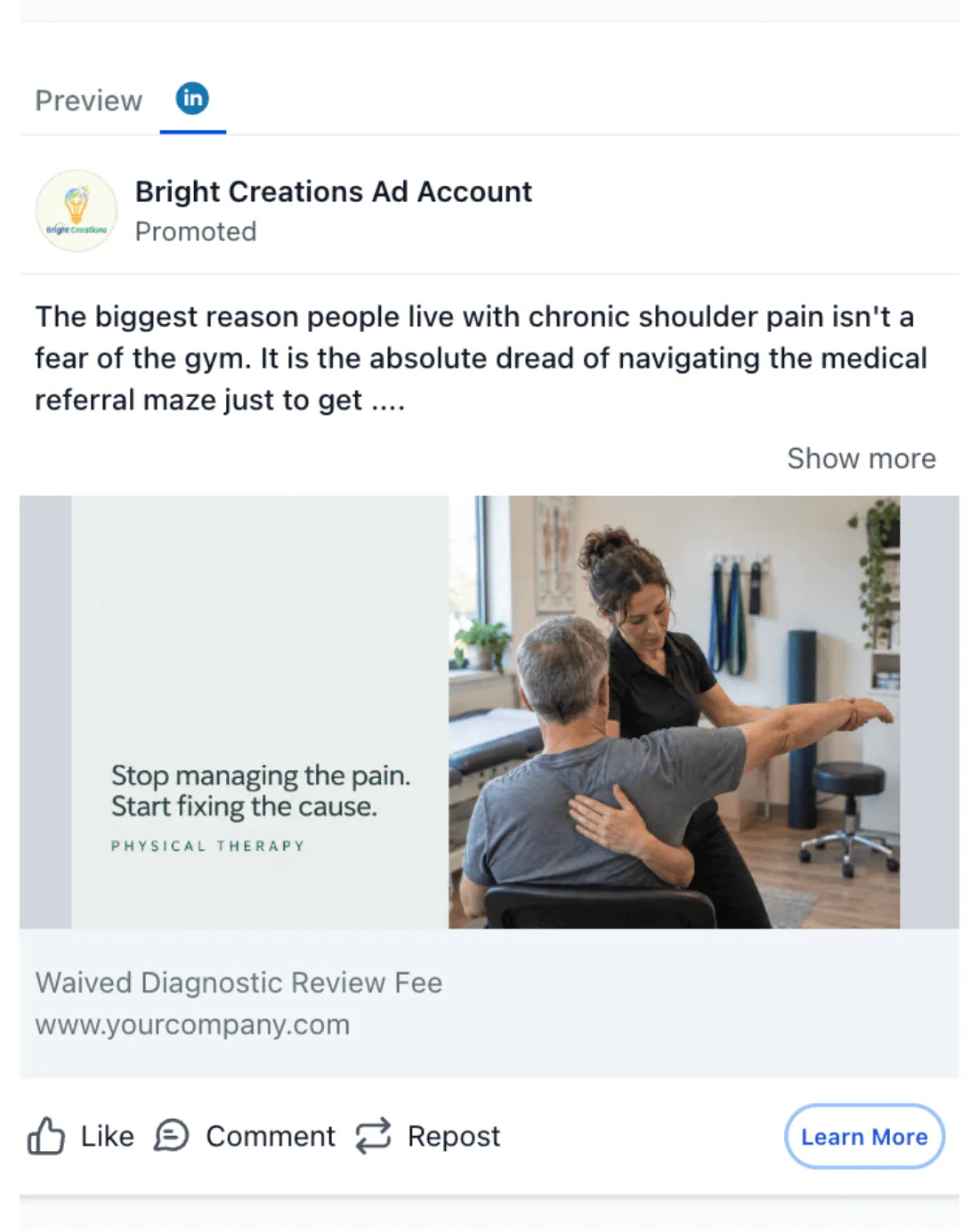 Physiotherapy Practice - LinkedIn Ad