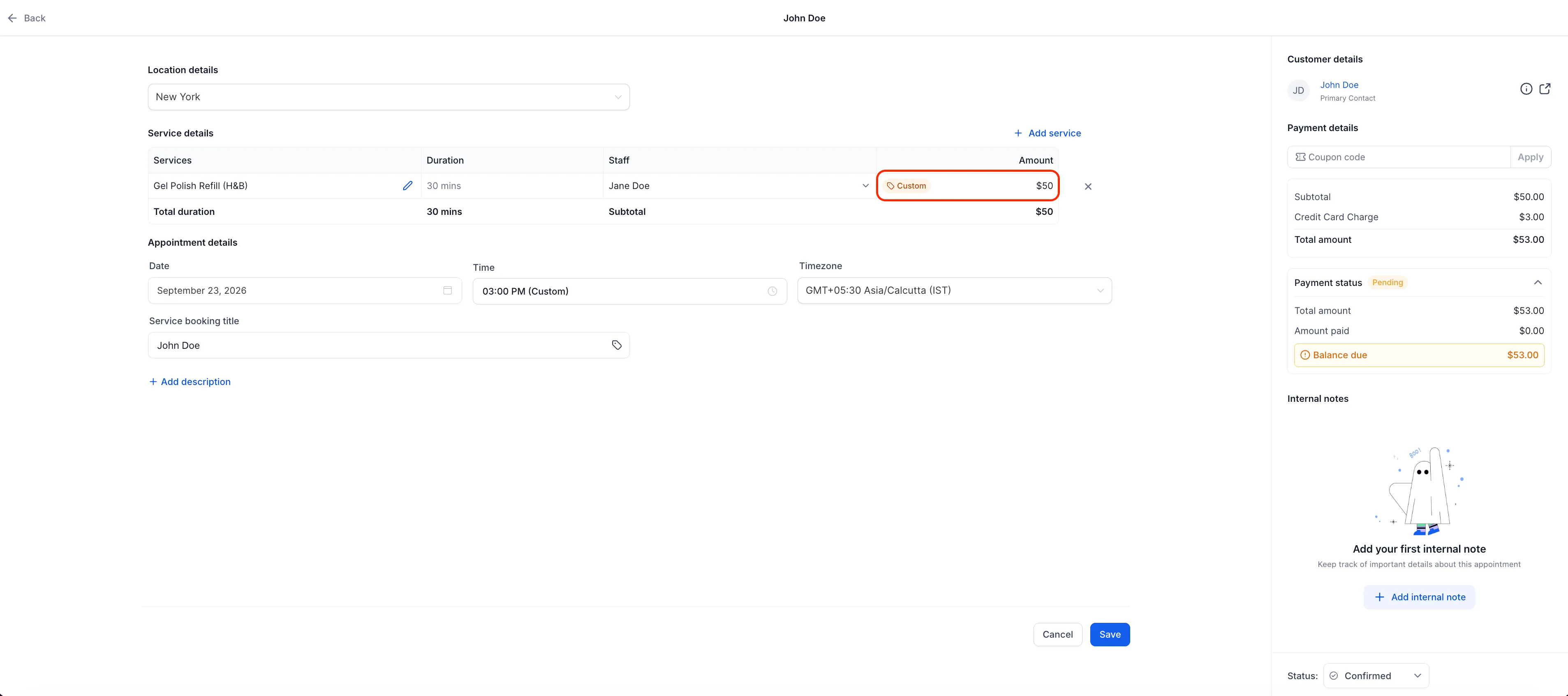 edit modal - service price