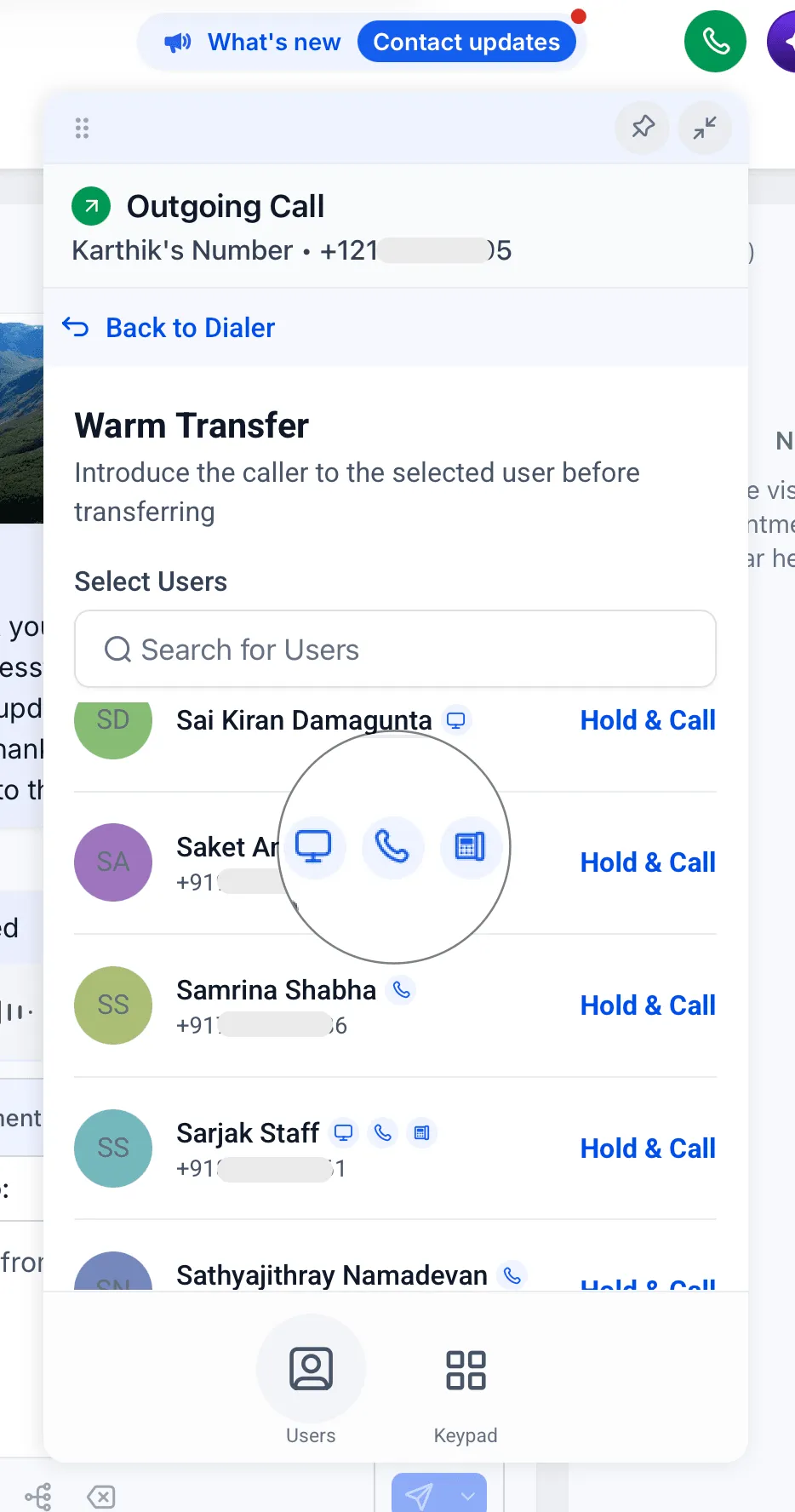 Choose a teammate for call transfer