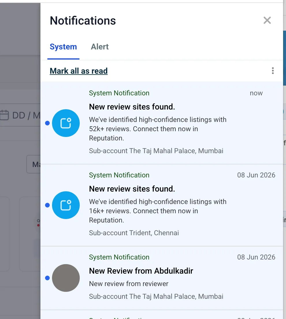 In-app notification for review site discovery
