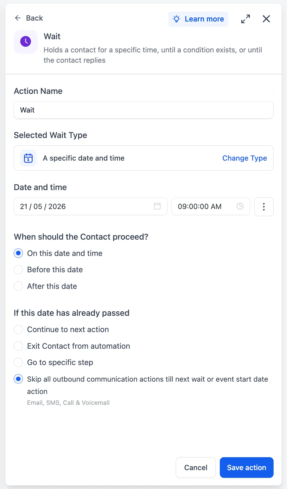 Specific date wait setup