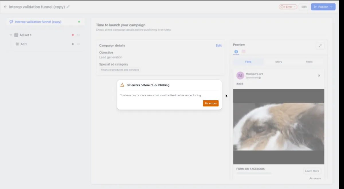 Error navigation in the campaign builder