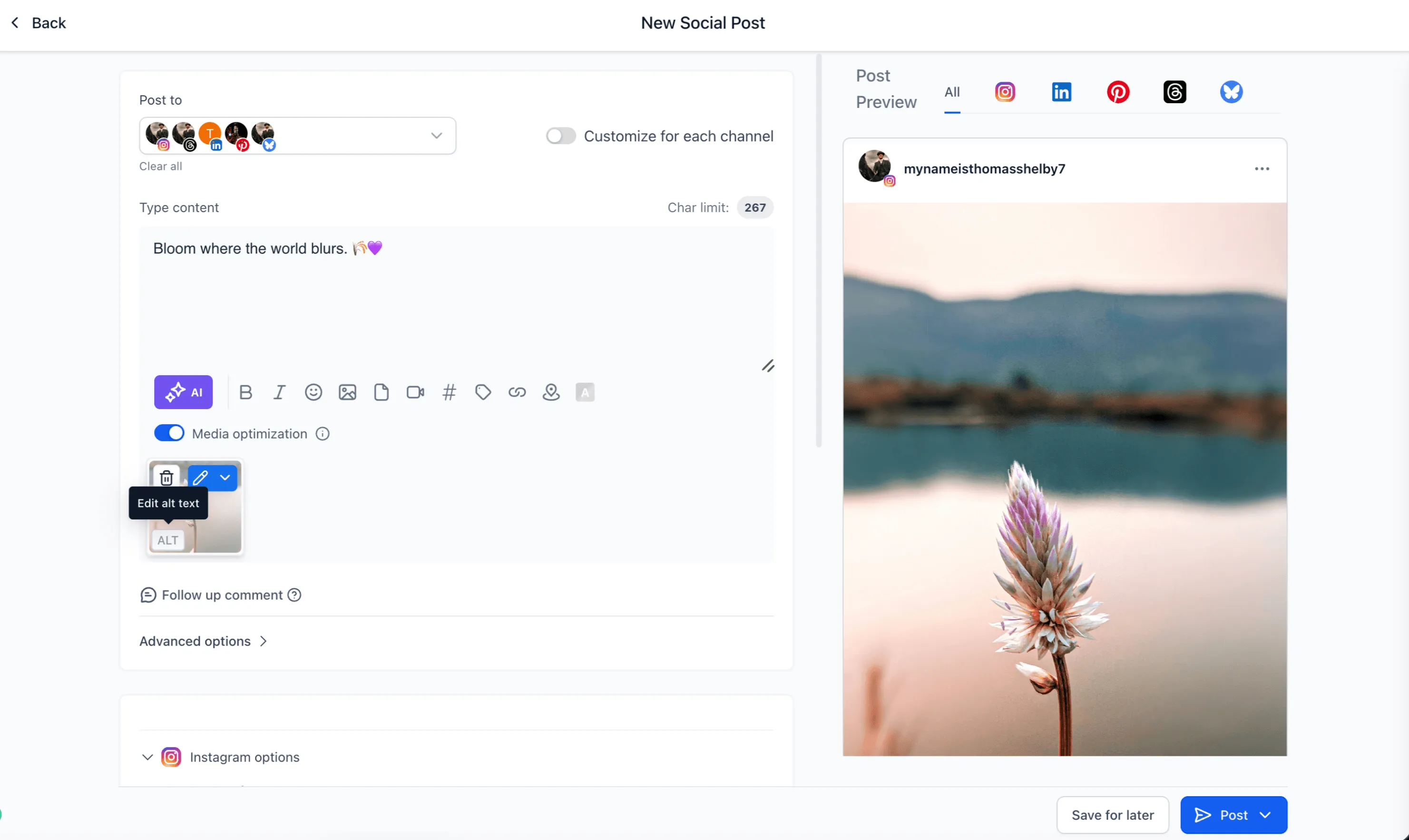 Editing image alt text in Social Planner