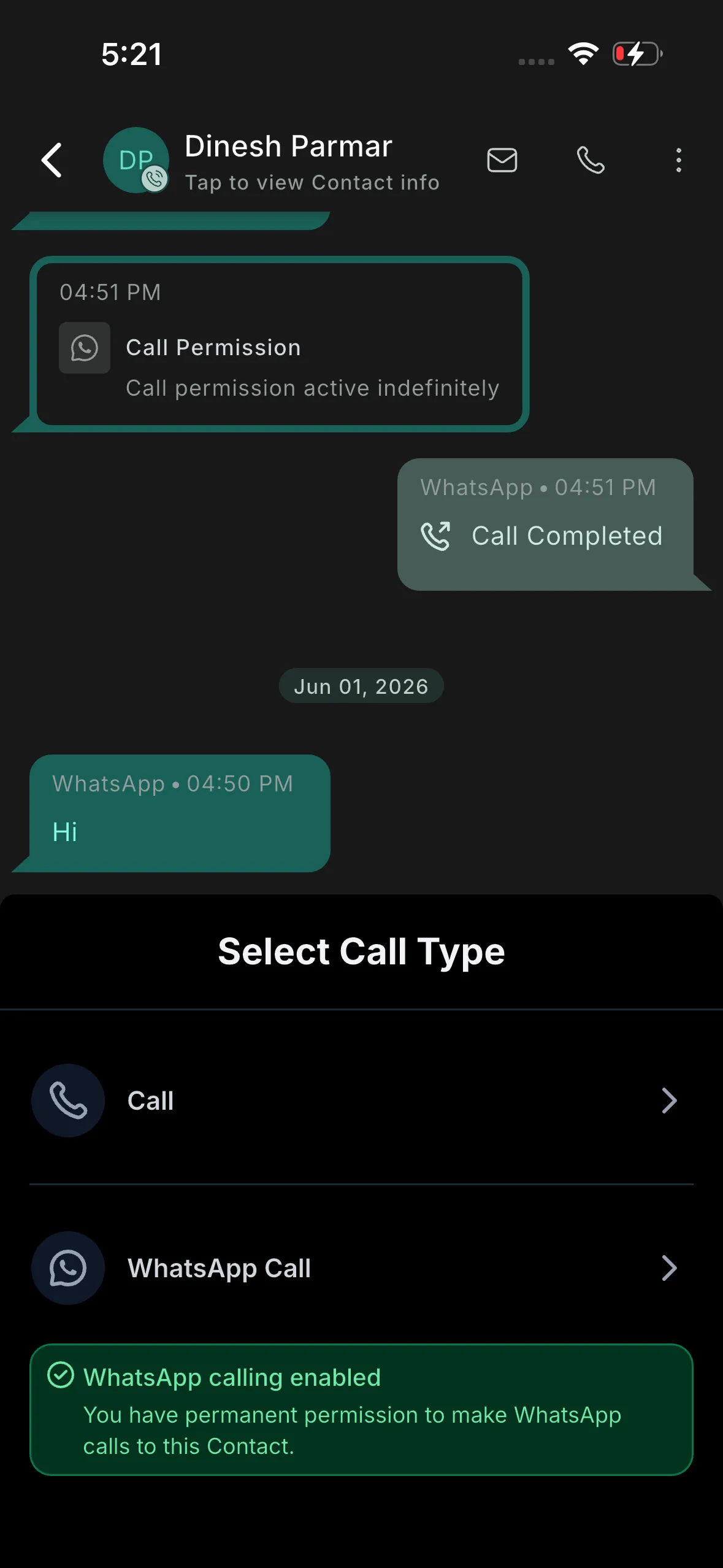 WhatsApp call button