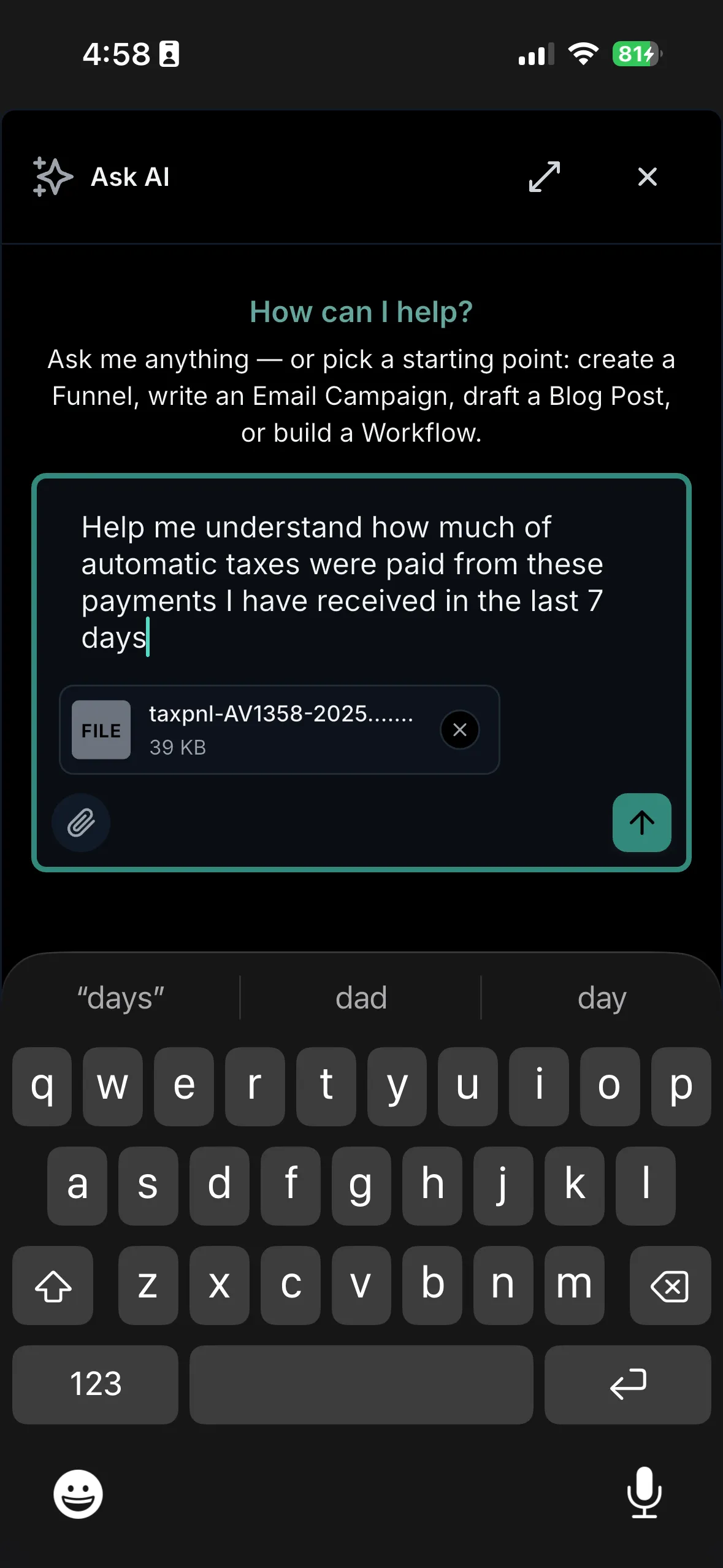 Attached file ready in Ask AI chat
