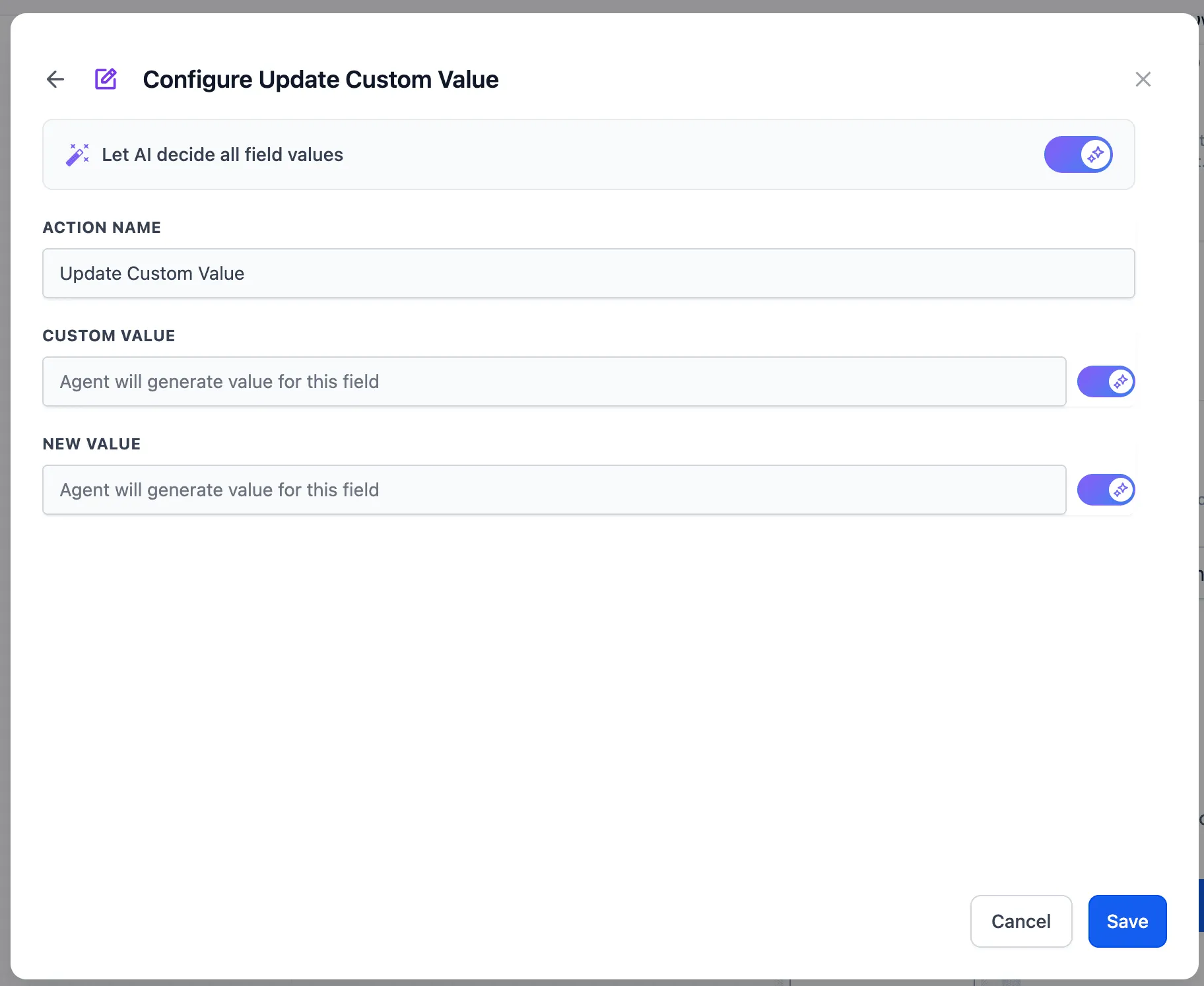 Update Custom Value options