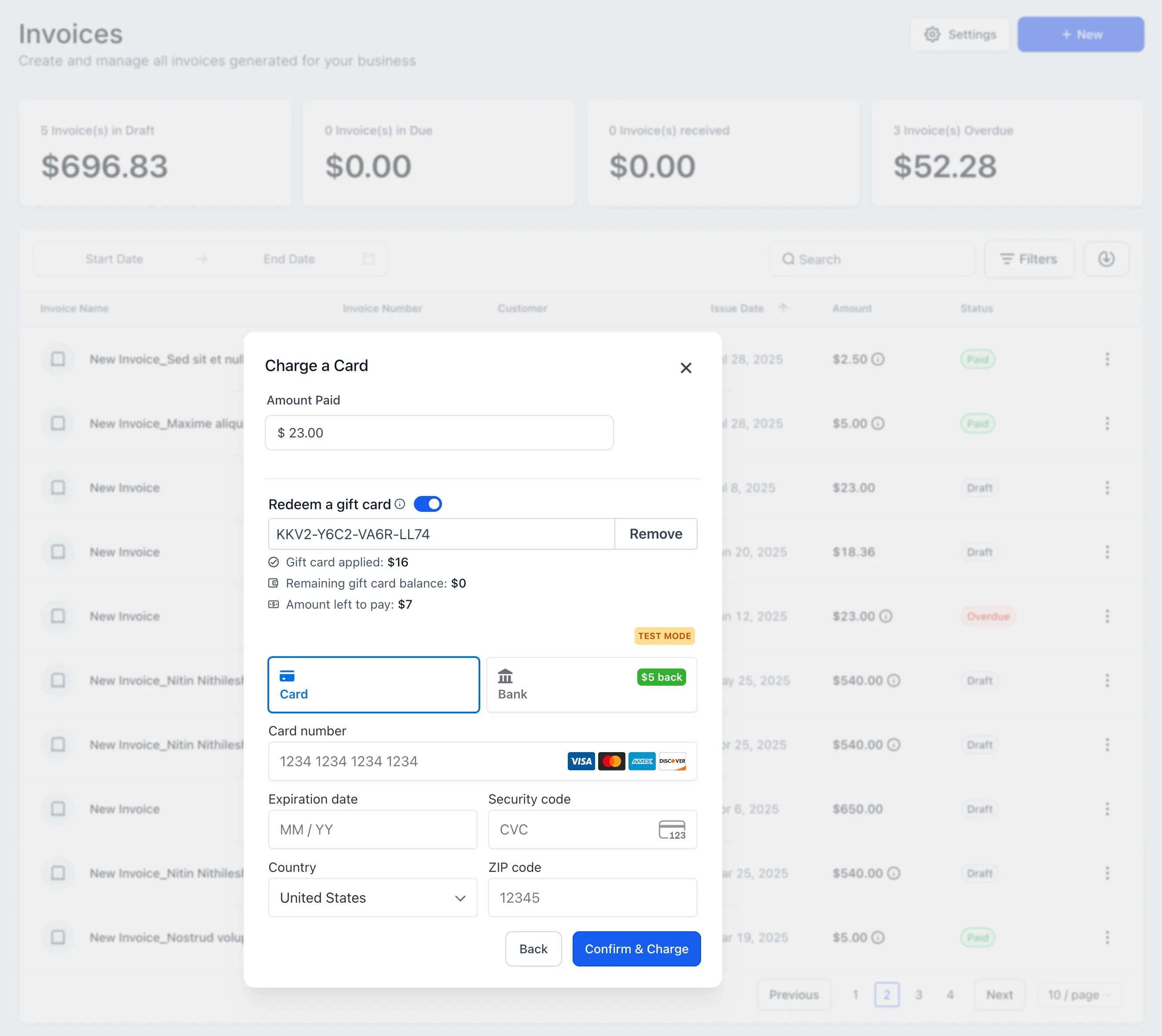 Gift Card transaction details