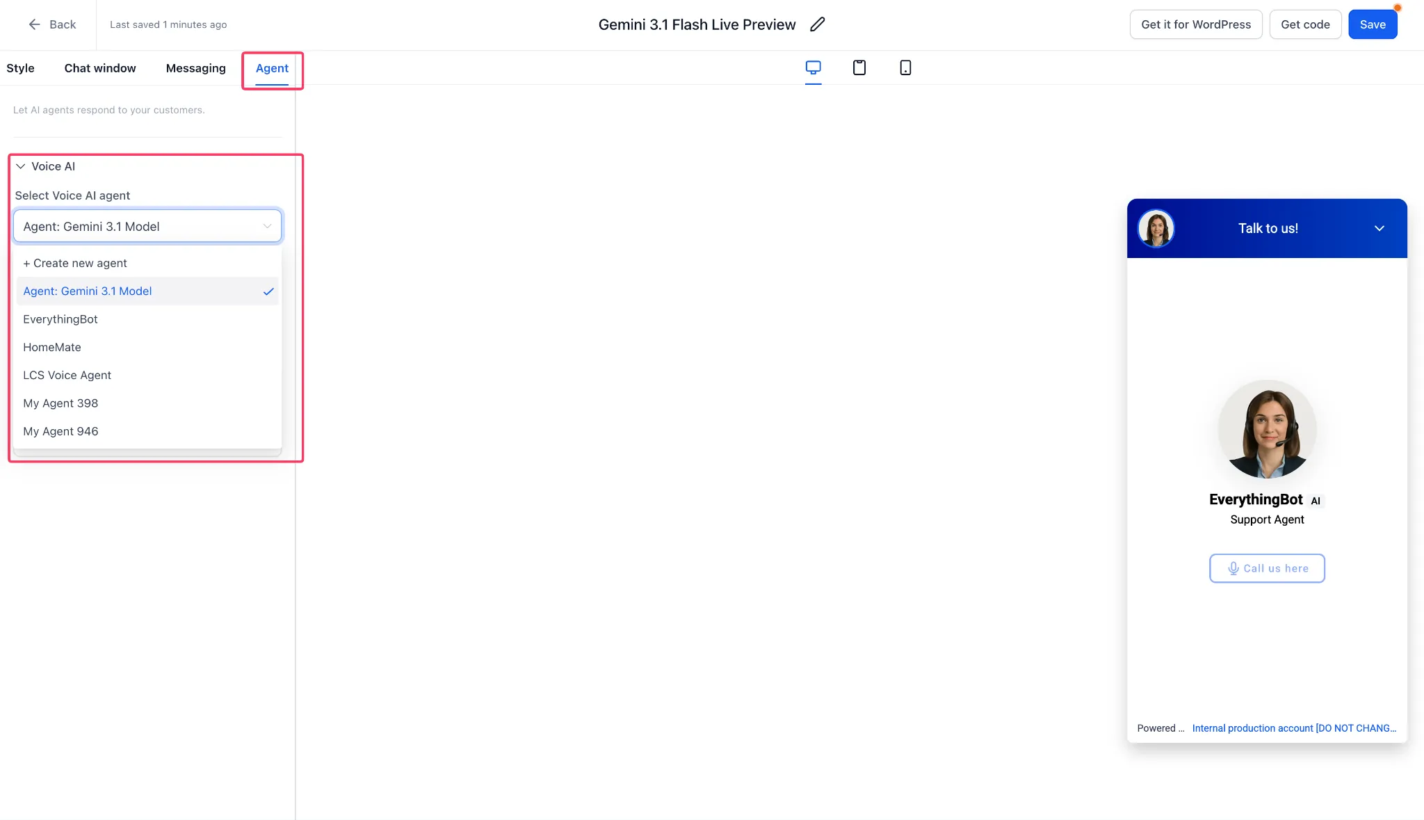 Select an agent in the Chat Widget