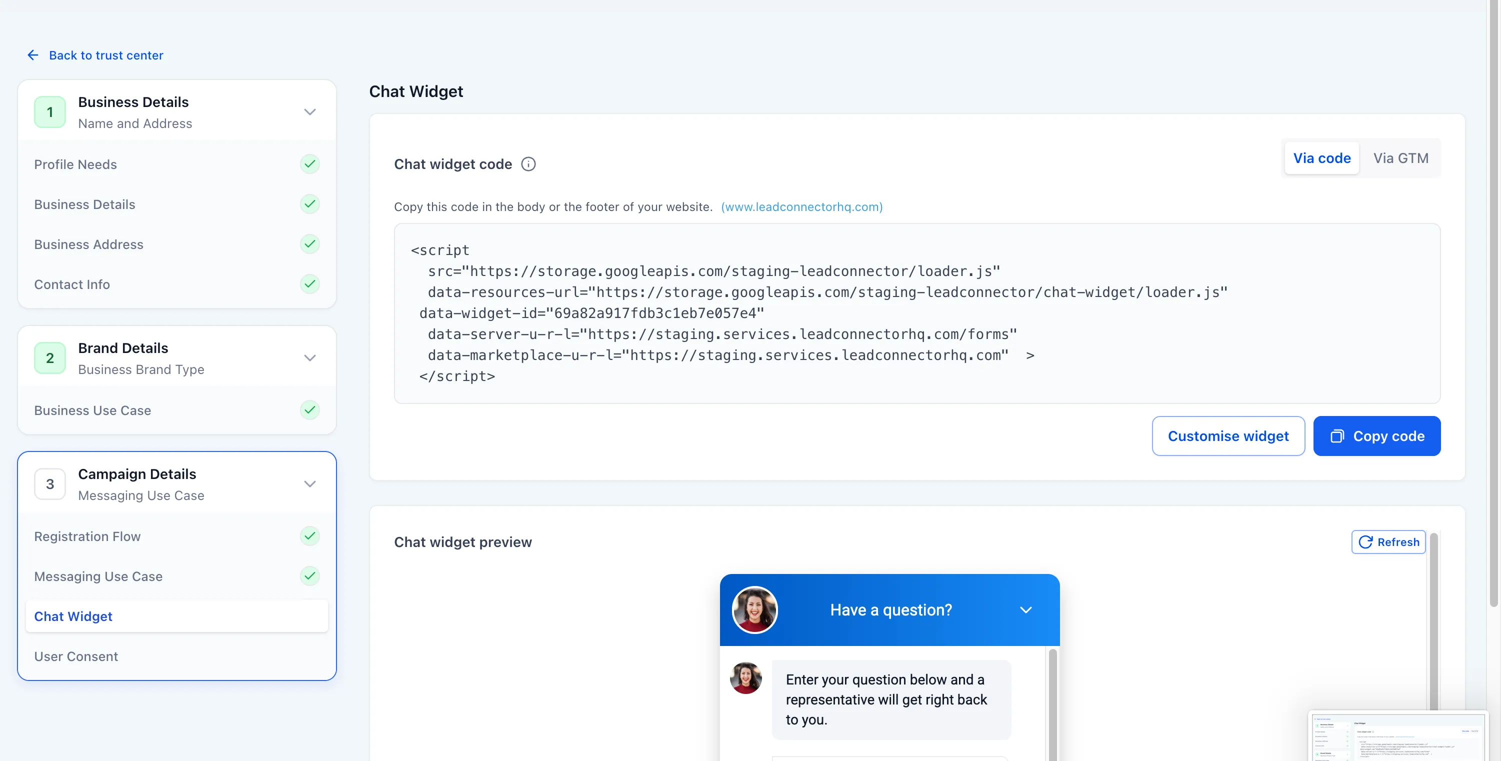 Auto-generated compliance widget