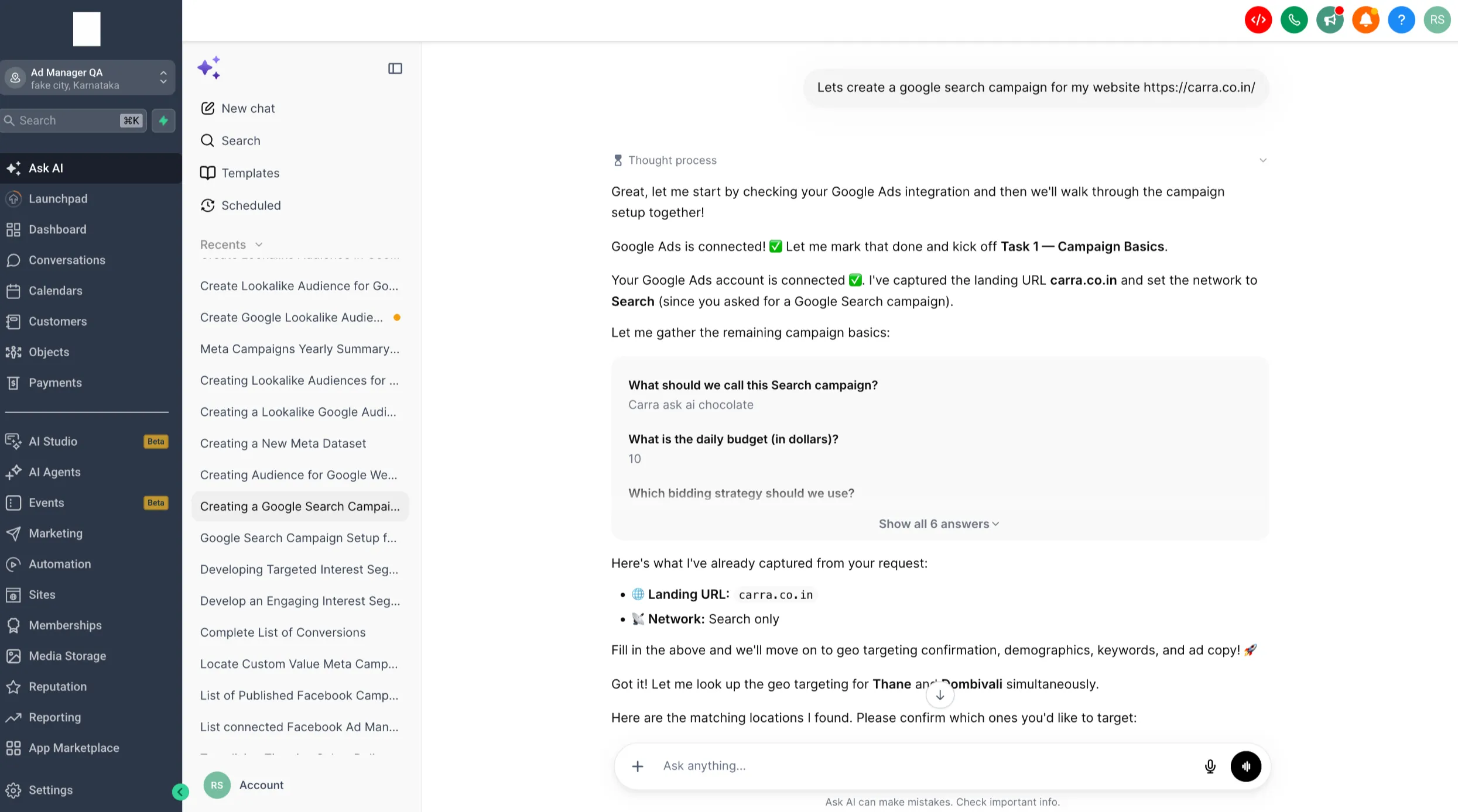 Ask AI campaign performance review