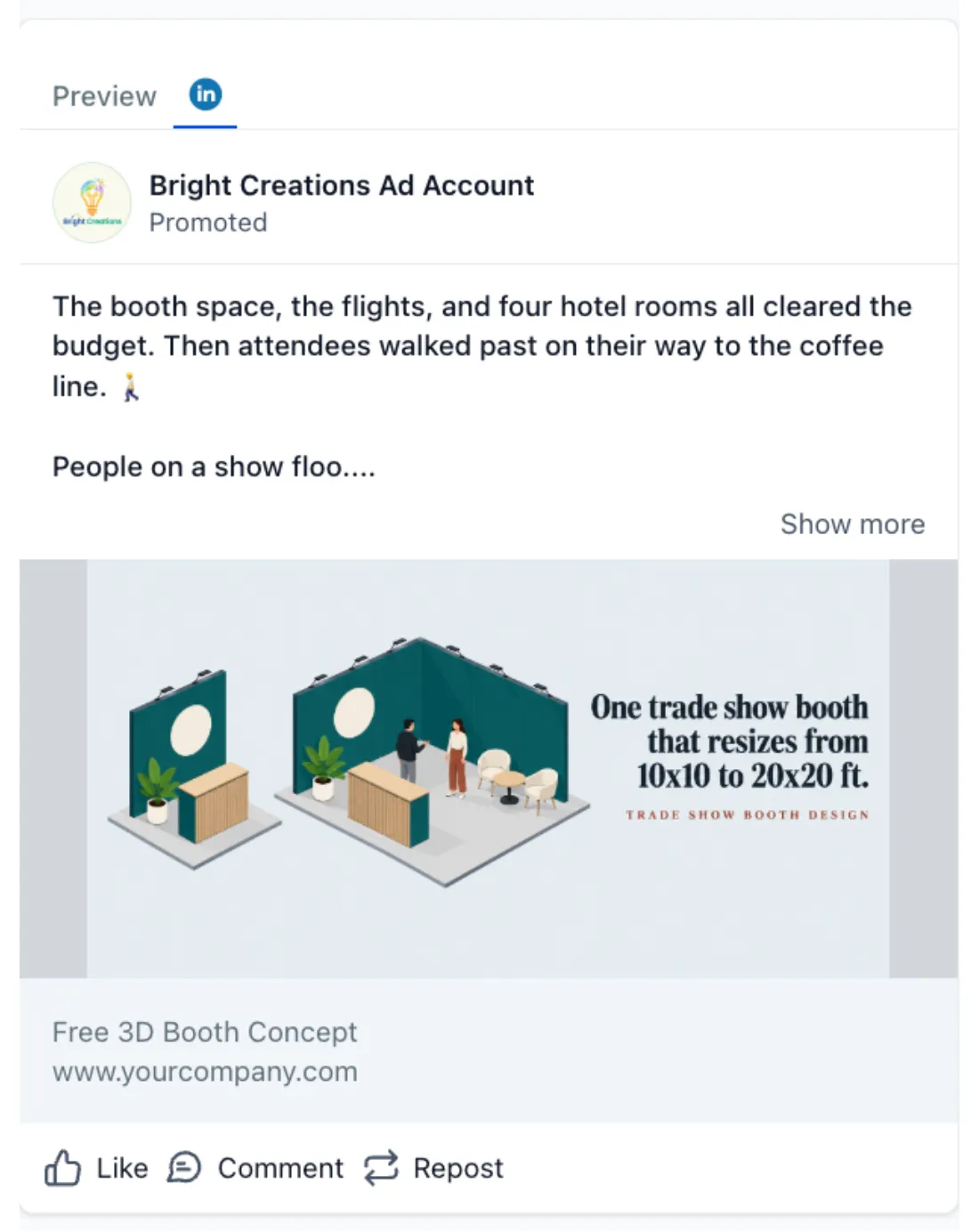 Trade Show Booth Designer - LinkedIn Ad