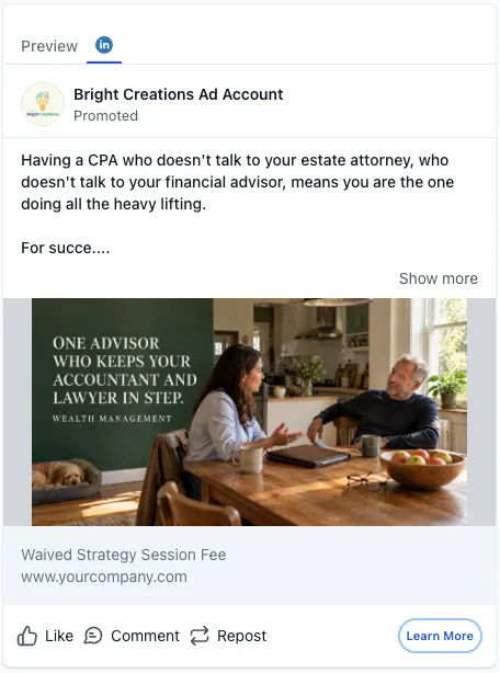 Wealth Management Firm - LinkedIn Ad