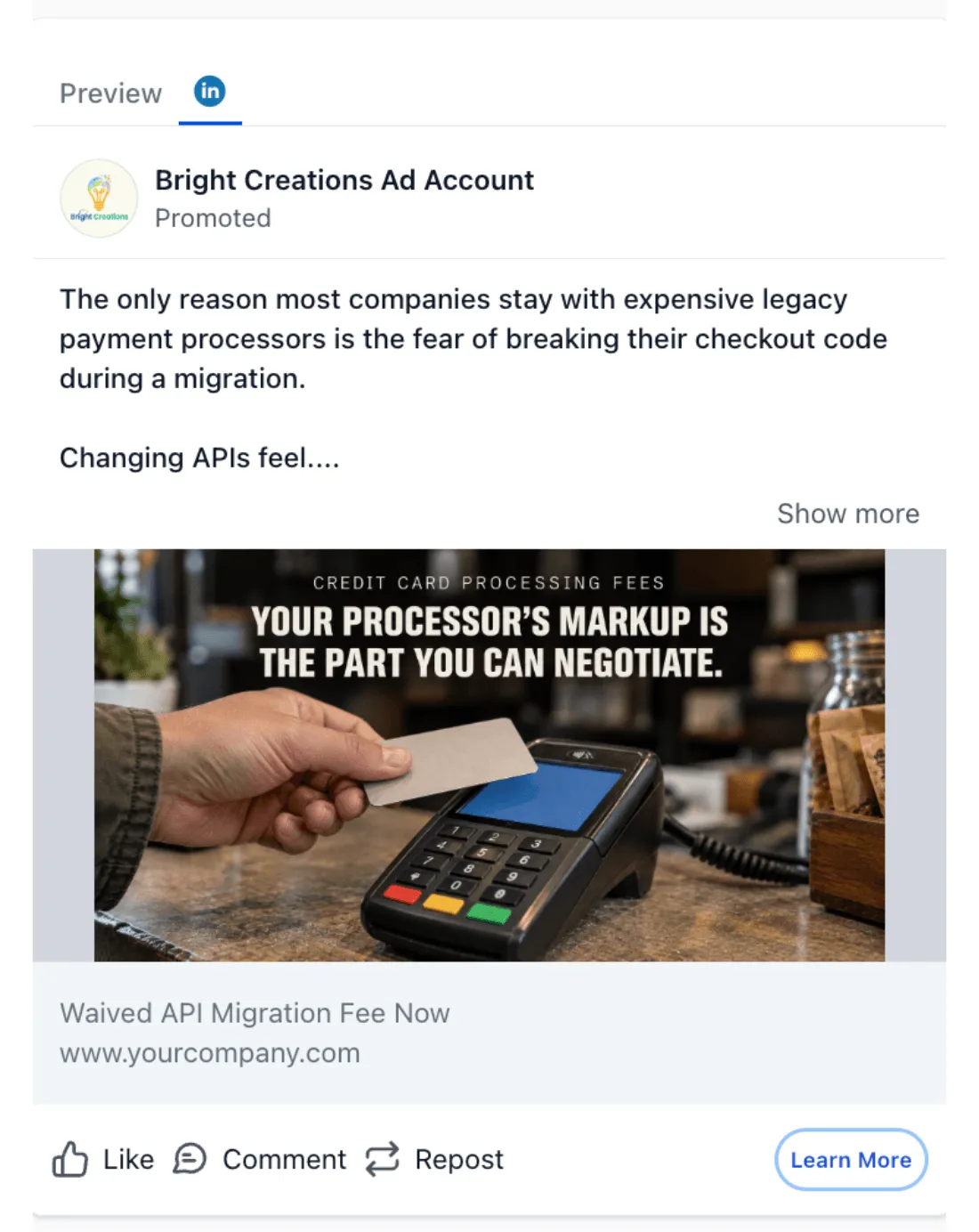 Transaction Processing Services - LinkedIn Ad