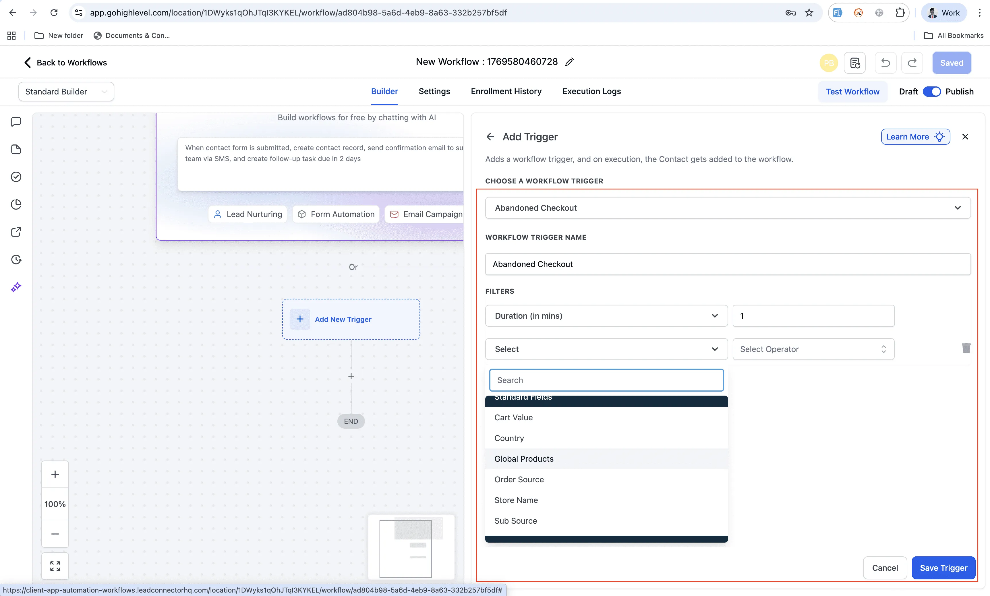 Abandoned checkout time window configuration in SMBcrm Workflows