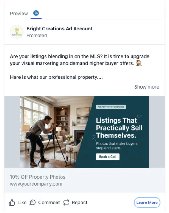 Property Photographer - LinkedIn Ad