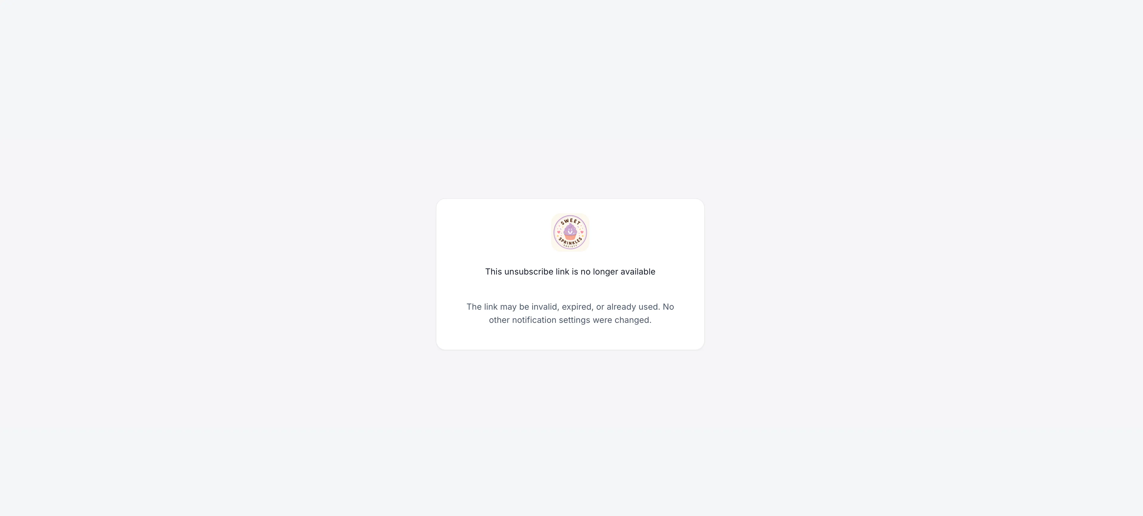 Community email page explaining that an unsubscribe link is no longer available