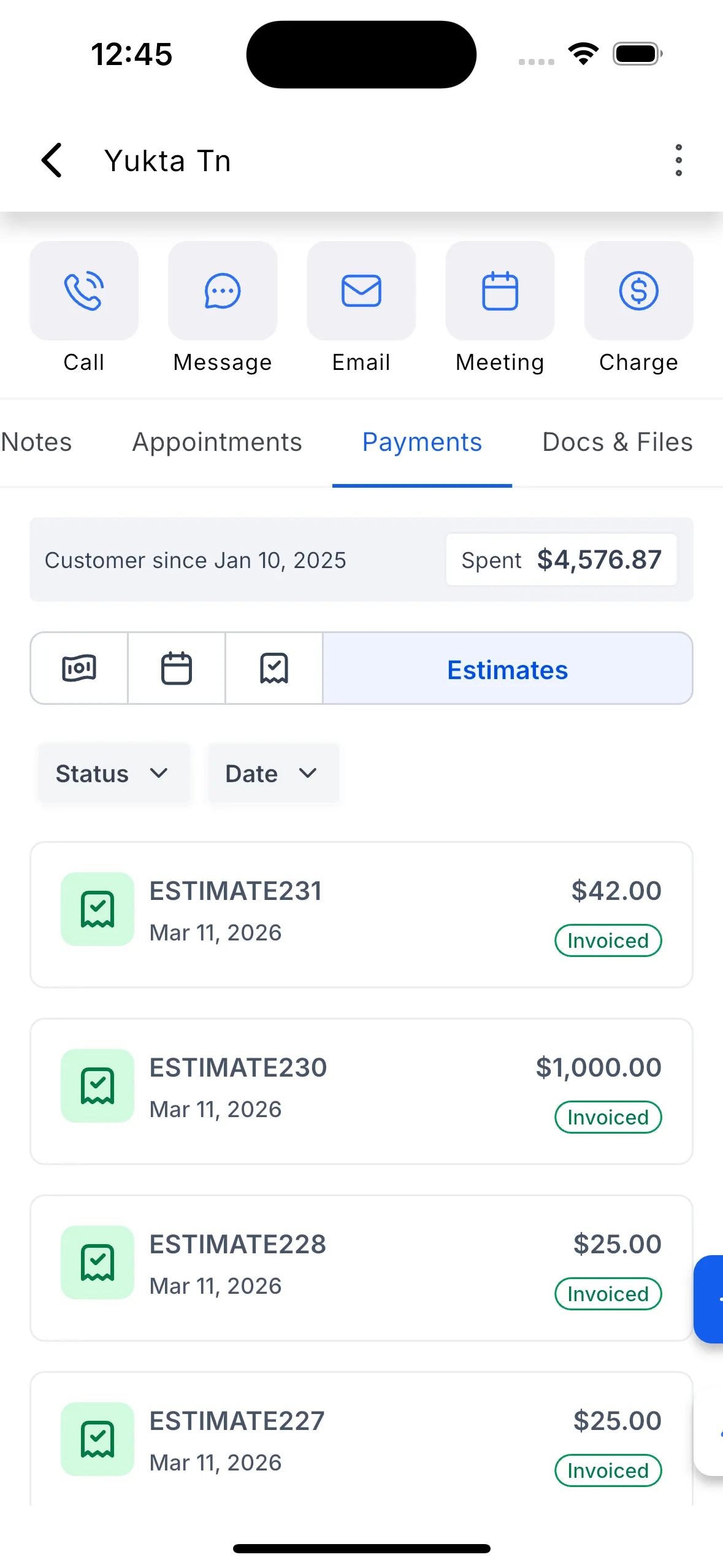 Payment details linked to an opportunity
