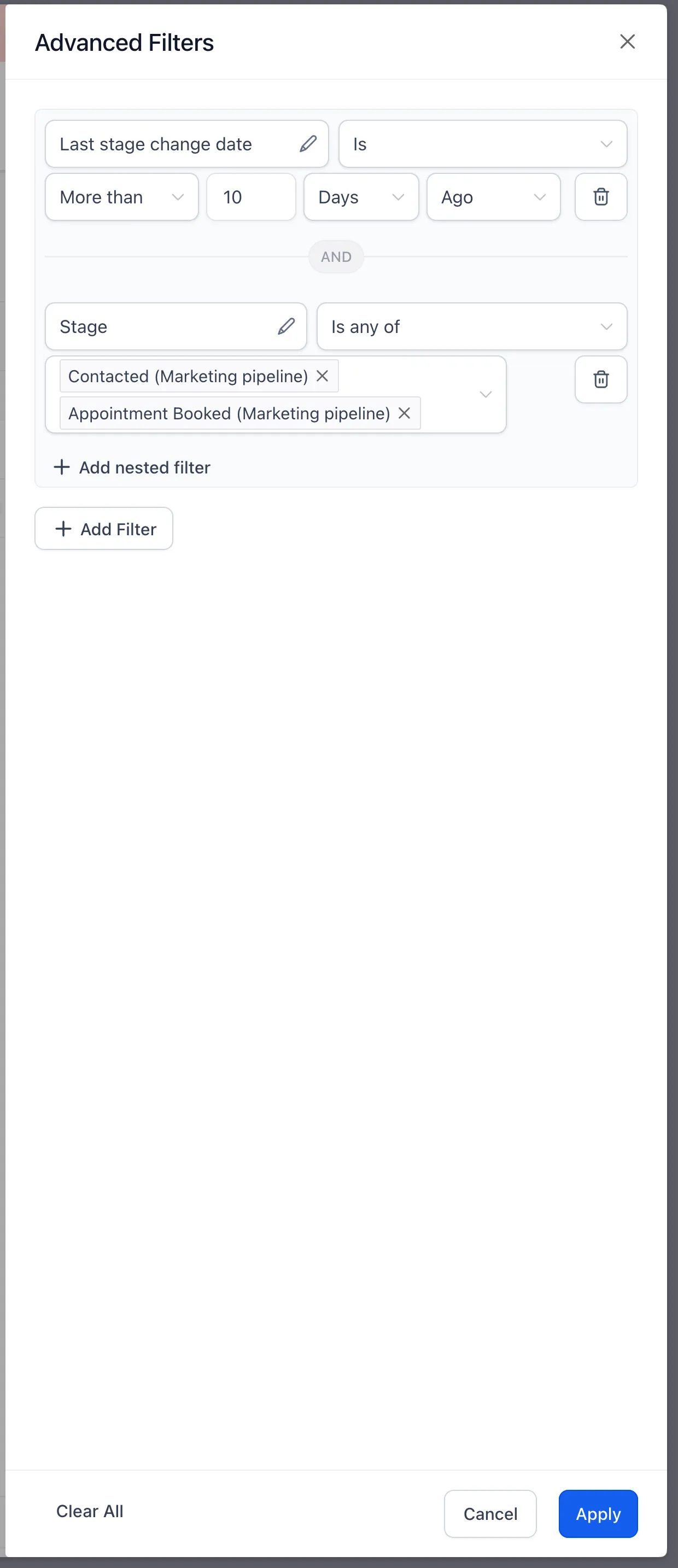 Stage filter in Opportunities