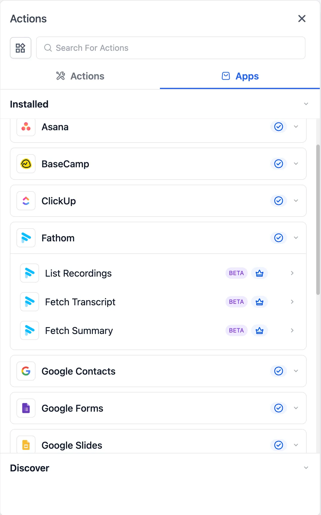 actions list