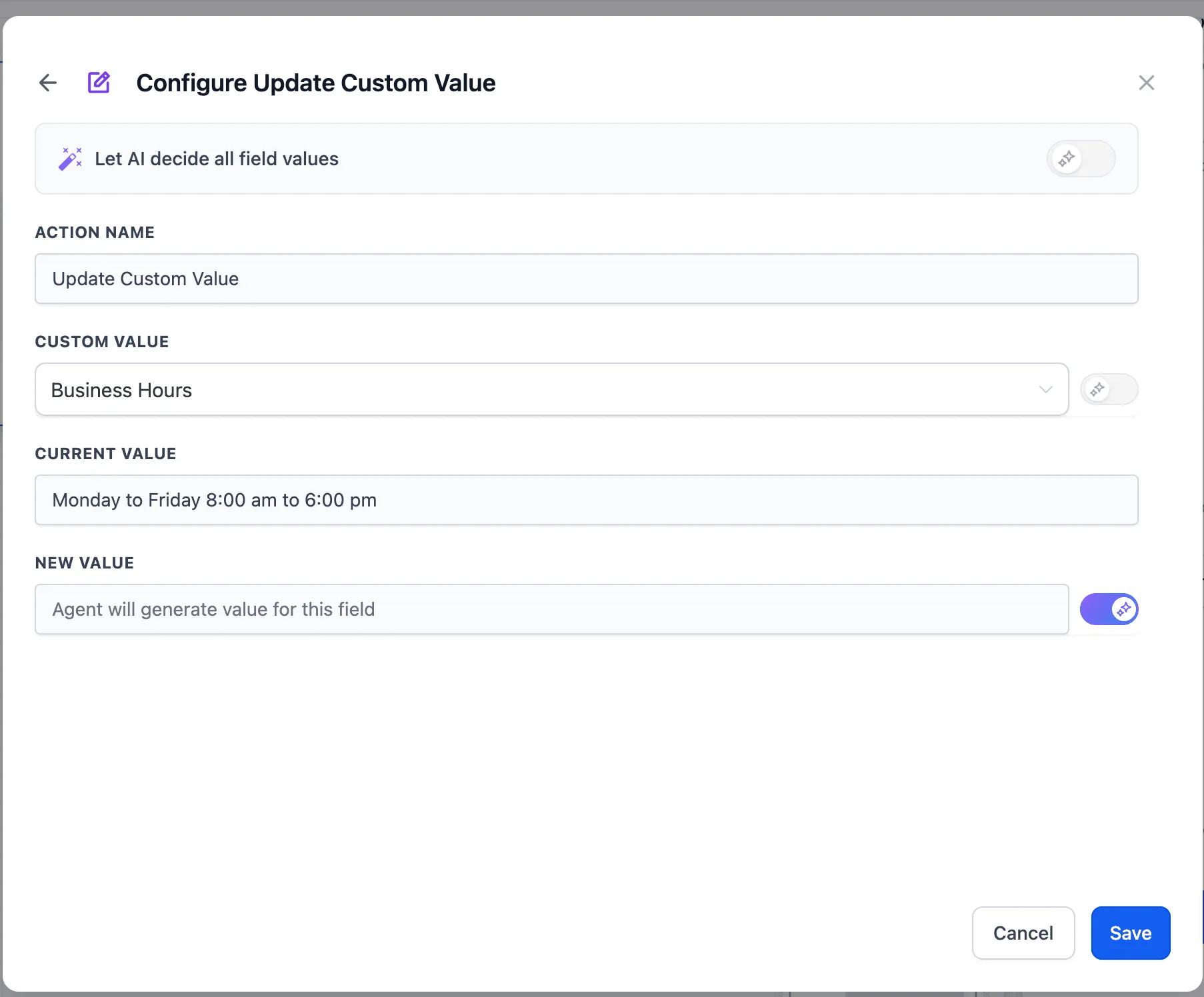 AI-decided custom value configuration